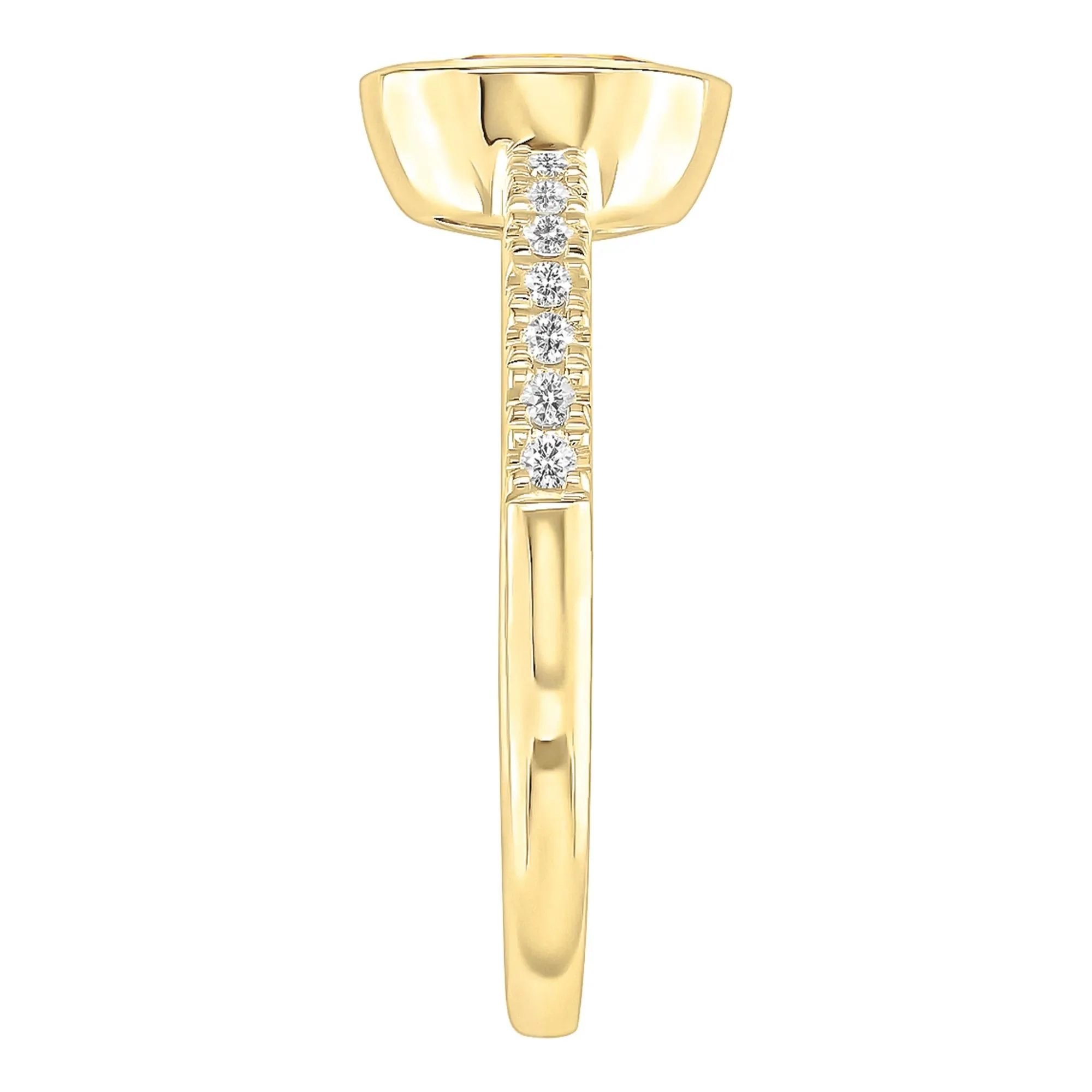 Bezel-Set Citrine Ring with Diamond Accent 10K Yellow Gold Round Brilliant Cut Size 9 1mm - Image 3