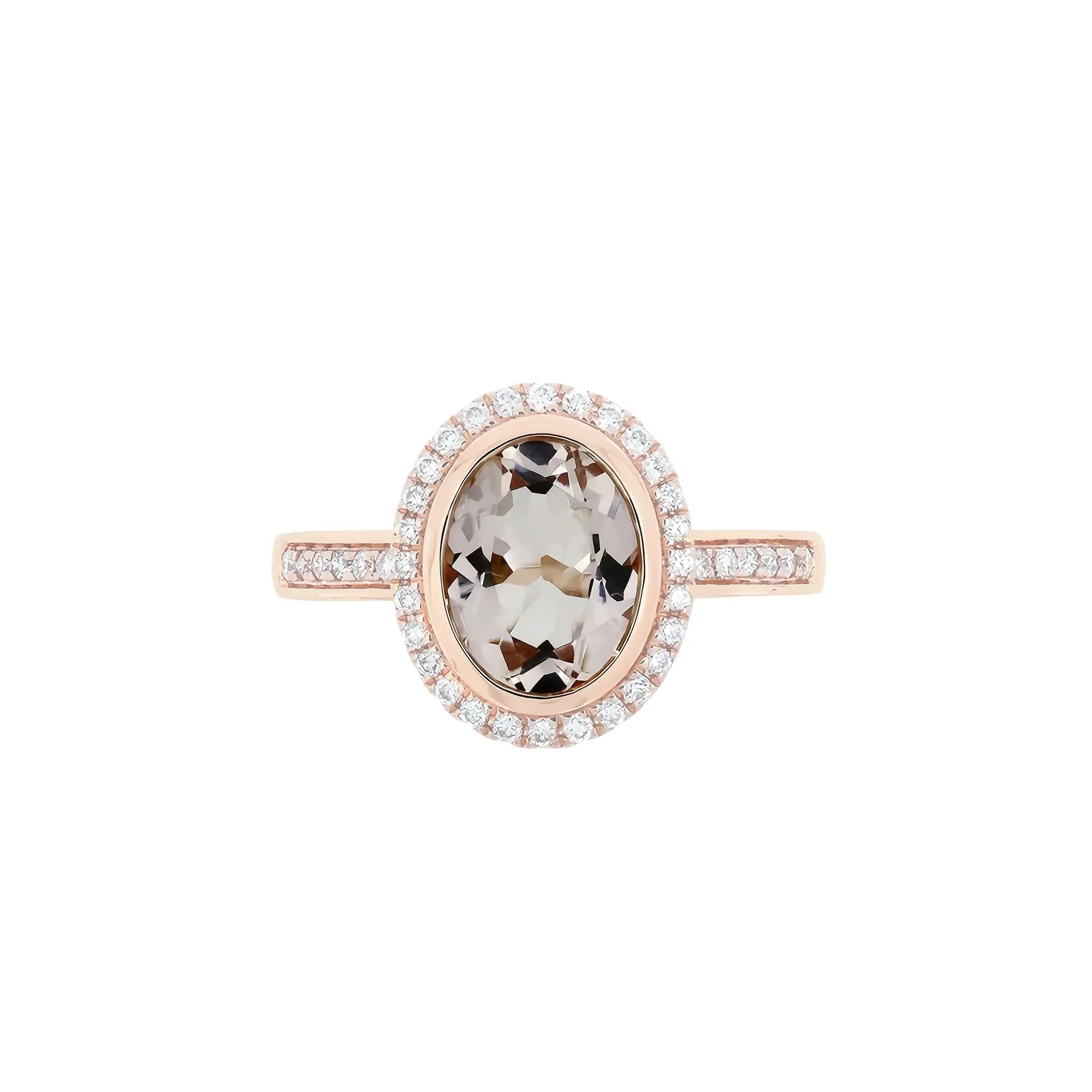 1/5 CT. Tw. Morganite and Diamond Oval Halo Ring 10K Rose Gold Size 9 1mm