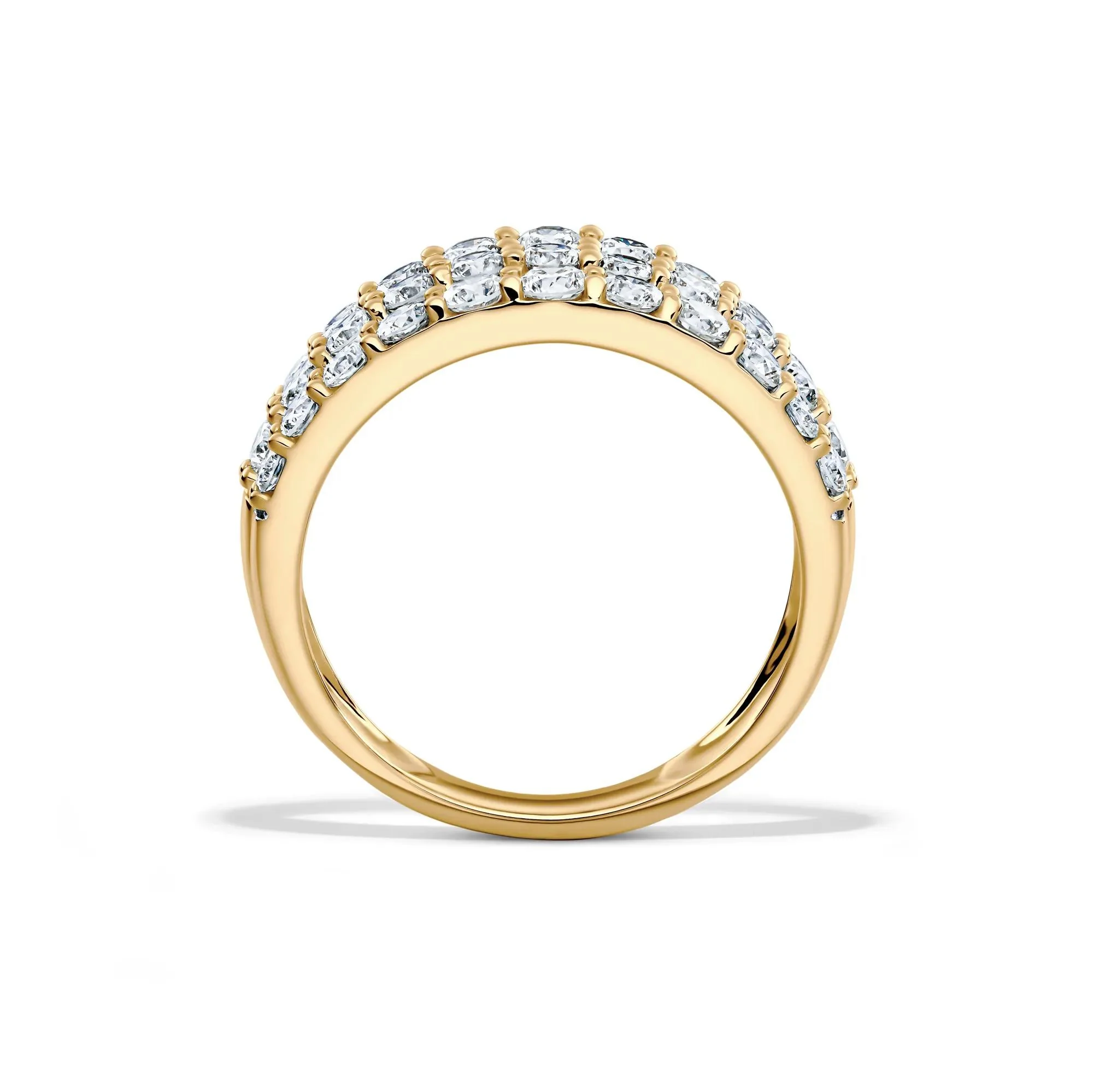 1/2 CT. Tw. Lab Grown Diamond Three-Row Band Ring 10K Yellow Gold Round Brilliant Cut Size 7.5 8mm - Image 2