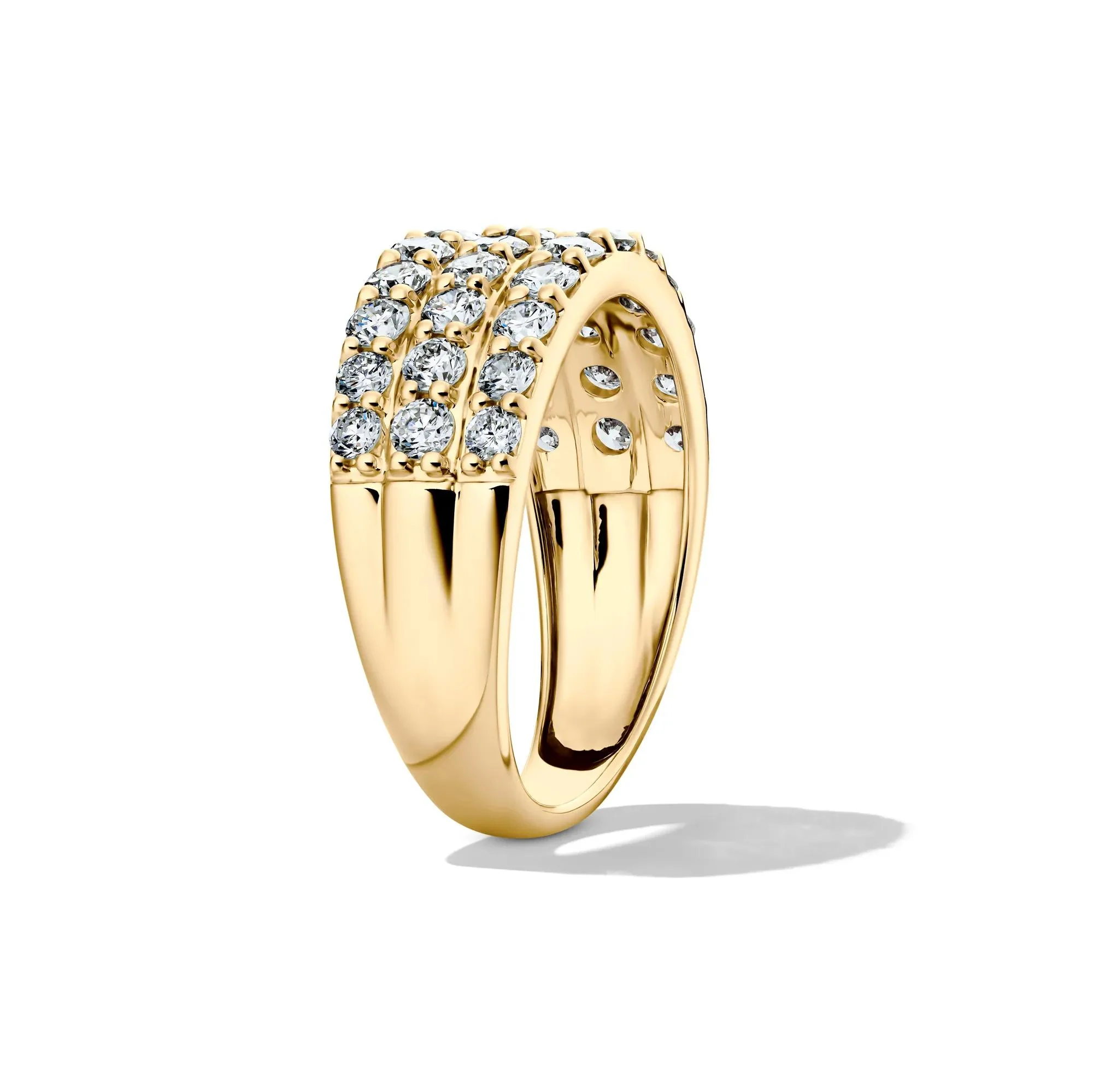 1/2 CT. Tw. Lab Grown Diamond Three-Row Band Ring 10K Yellow Gold Round Brilliant Cut Size 7.5 8mm - Image 3