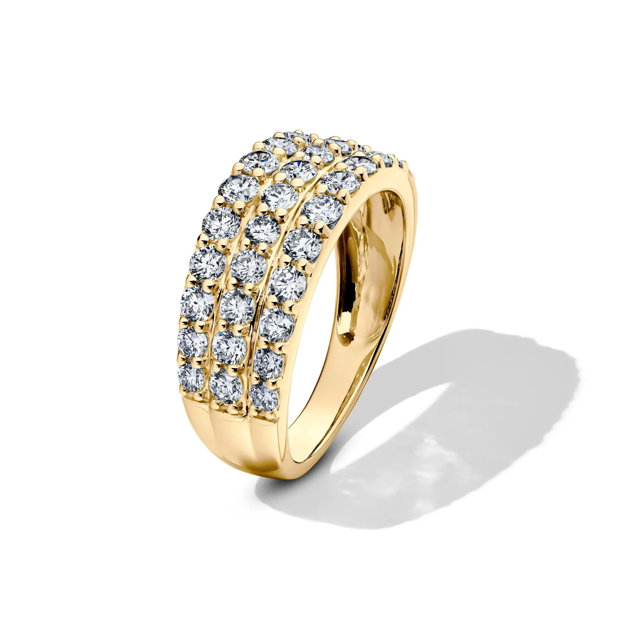 1/2 CT. Tw. Lab Grown Diamond Three-Row Band Ring 10K Yellow Gold Round Brilliant Cut Size 7.5 8mm - Image 4