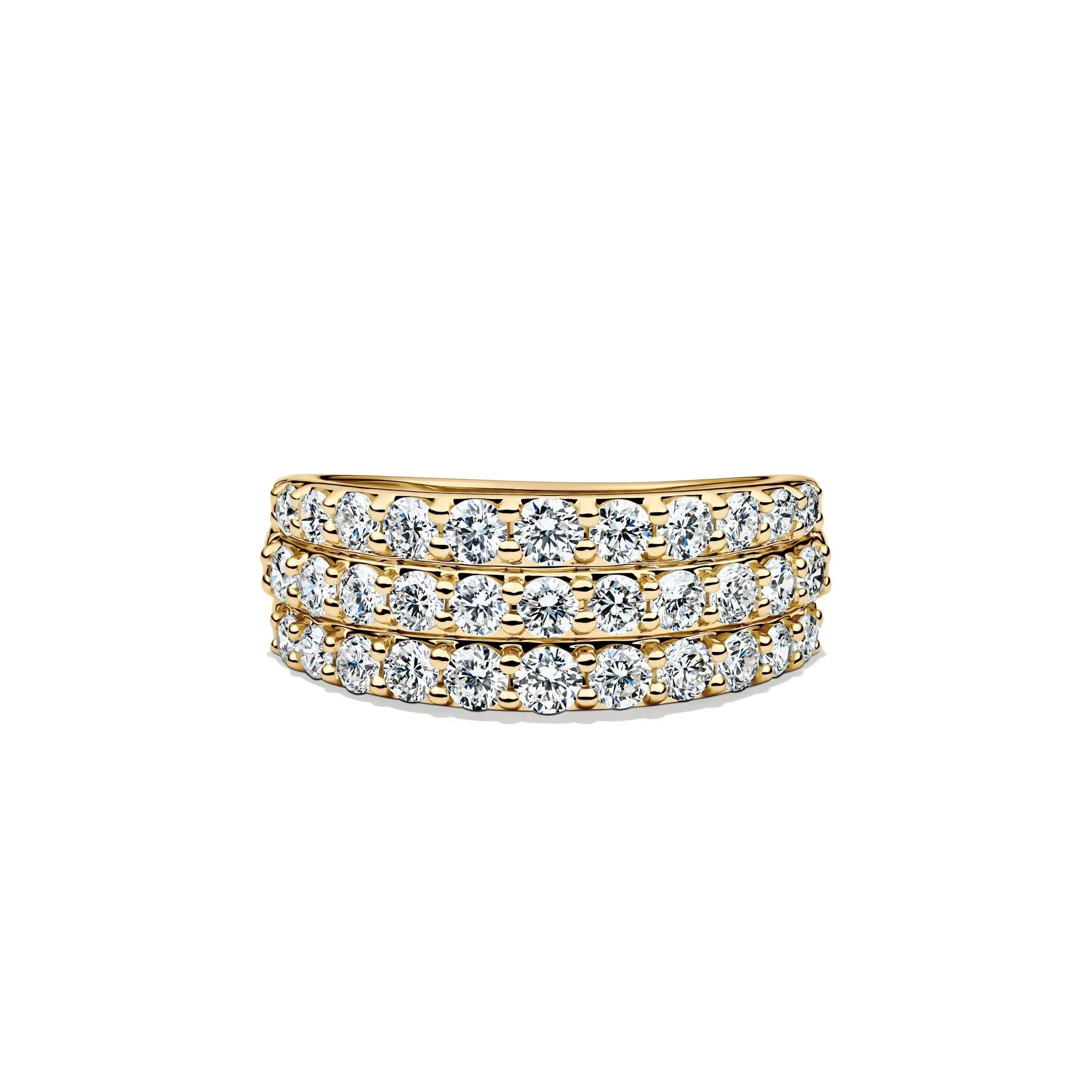 1/2 CT. Tw. Lab Grown Diamond Three-Row Band Ring 10K Yellow Gold Round Brilliant Cut Size 8 8mm