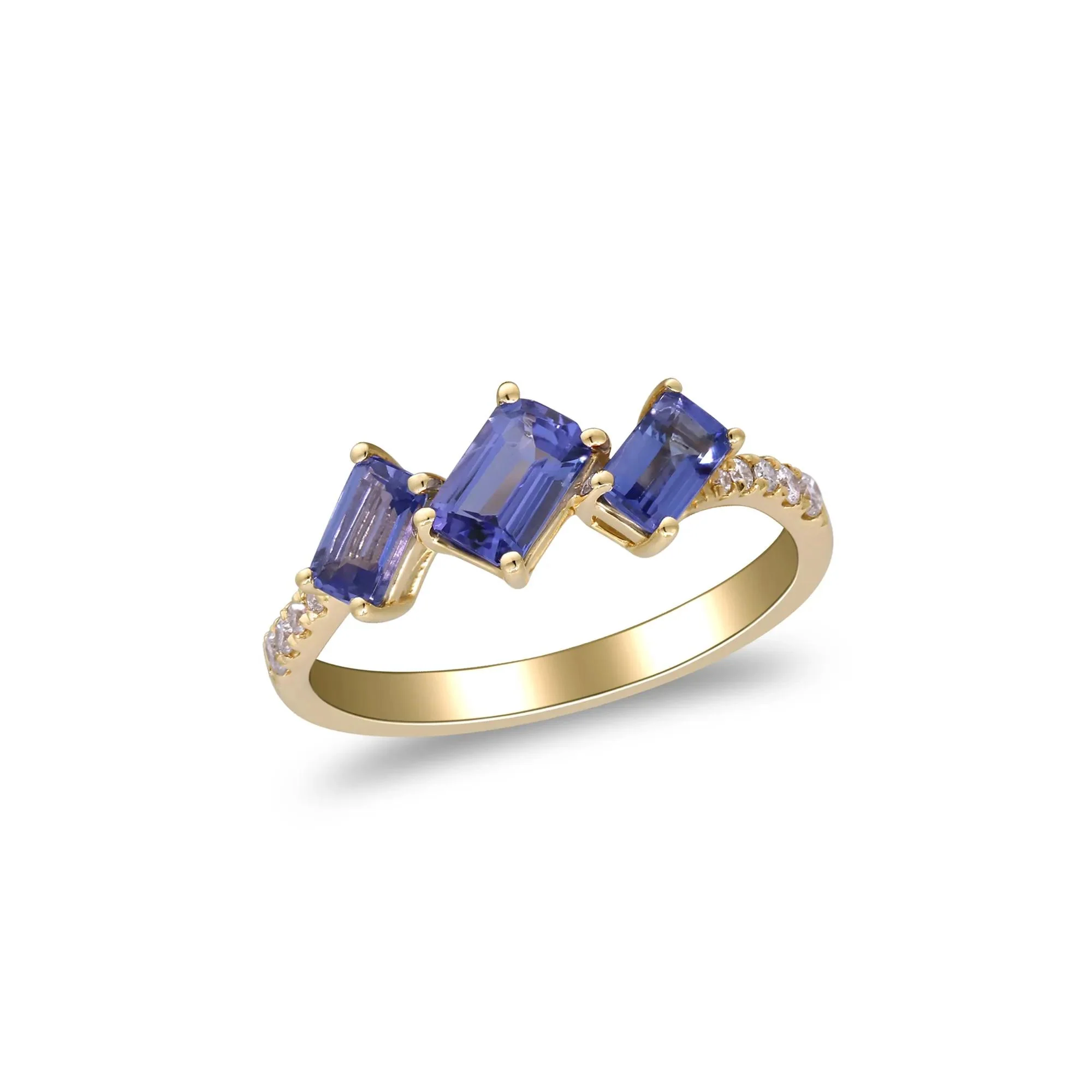 1/10 CT. Tw. Tanzanite and Diamond Accent Ring 10K Yellow Gold Round Brilliant Cut Size 7.5 2mm - Image 5
