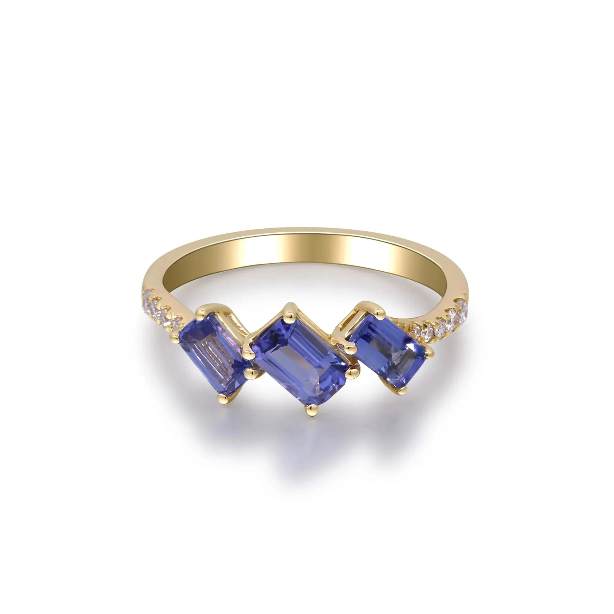 1/10 CT. Tw. Tanzanite and Diamond Accent Ring 10K Yellow Gold Round Brilliant Cut Size 8 2mm