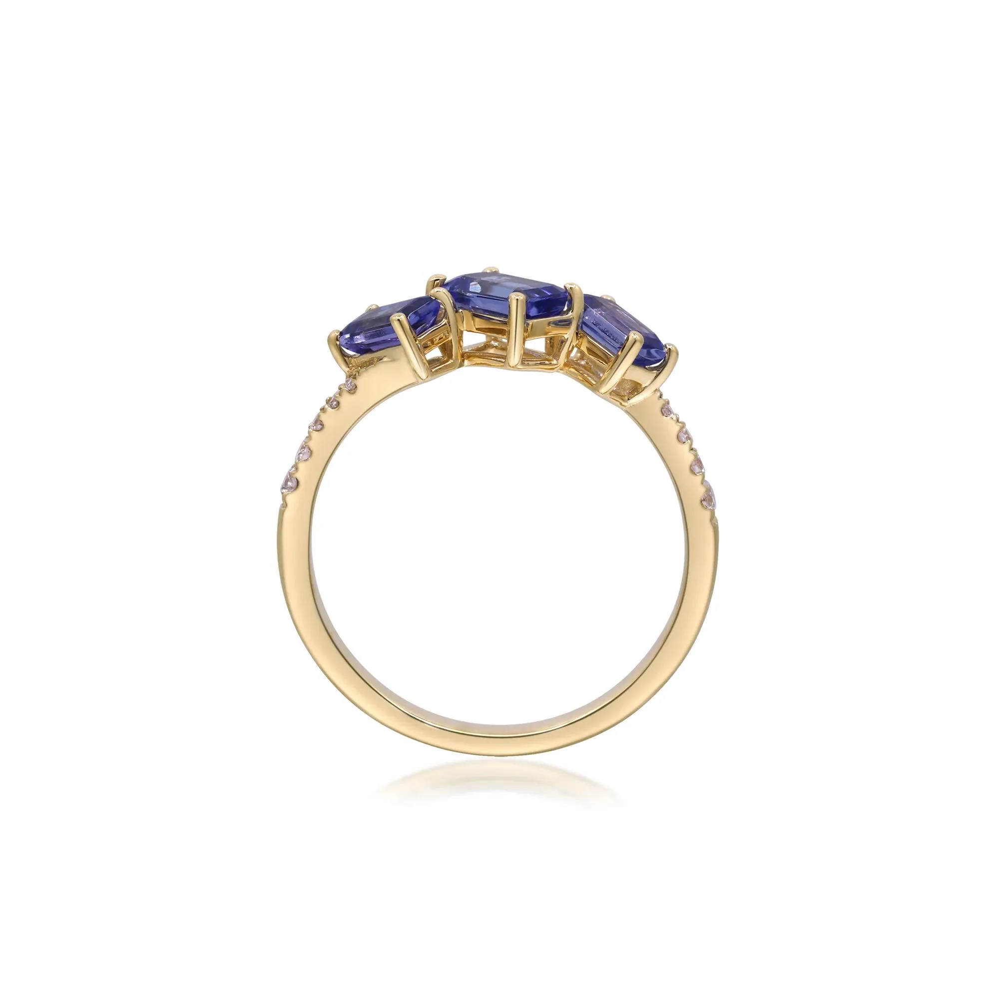 1/10 CT. Tw. Tanzanite and Diamond Accent Ring 10K Yellow Gold Round Brilliant Cut Size 9 2mm - Image 2