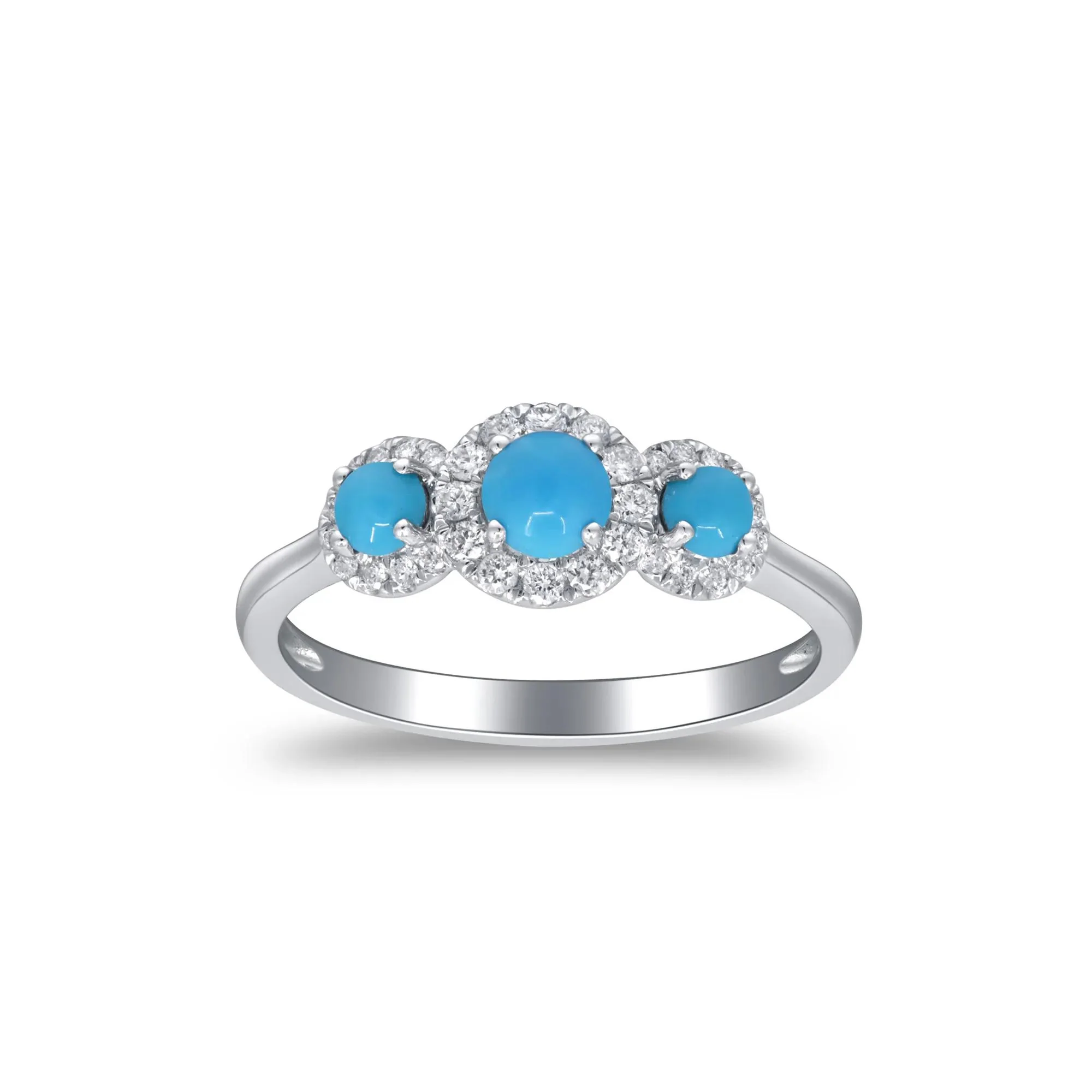 1/5 CT. Tw. Turquoise and Diamond Three-Stone Ring 10K White Gold Size 5.5 2mm - Image 4