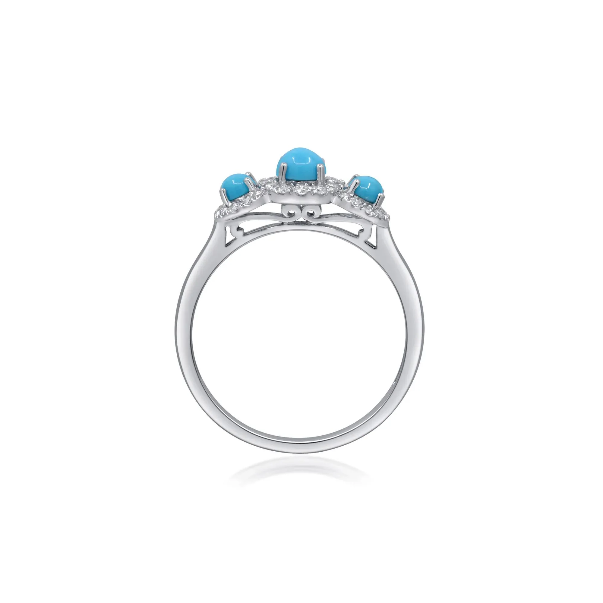 1/5 CT. Tw. Turquoise and Diamond Three-Stone Ring 10K White Gold Size 6.5 2mm - Image 2
