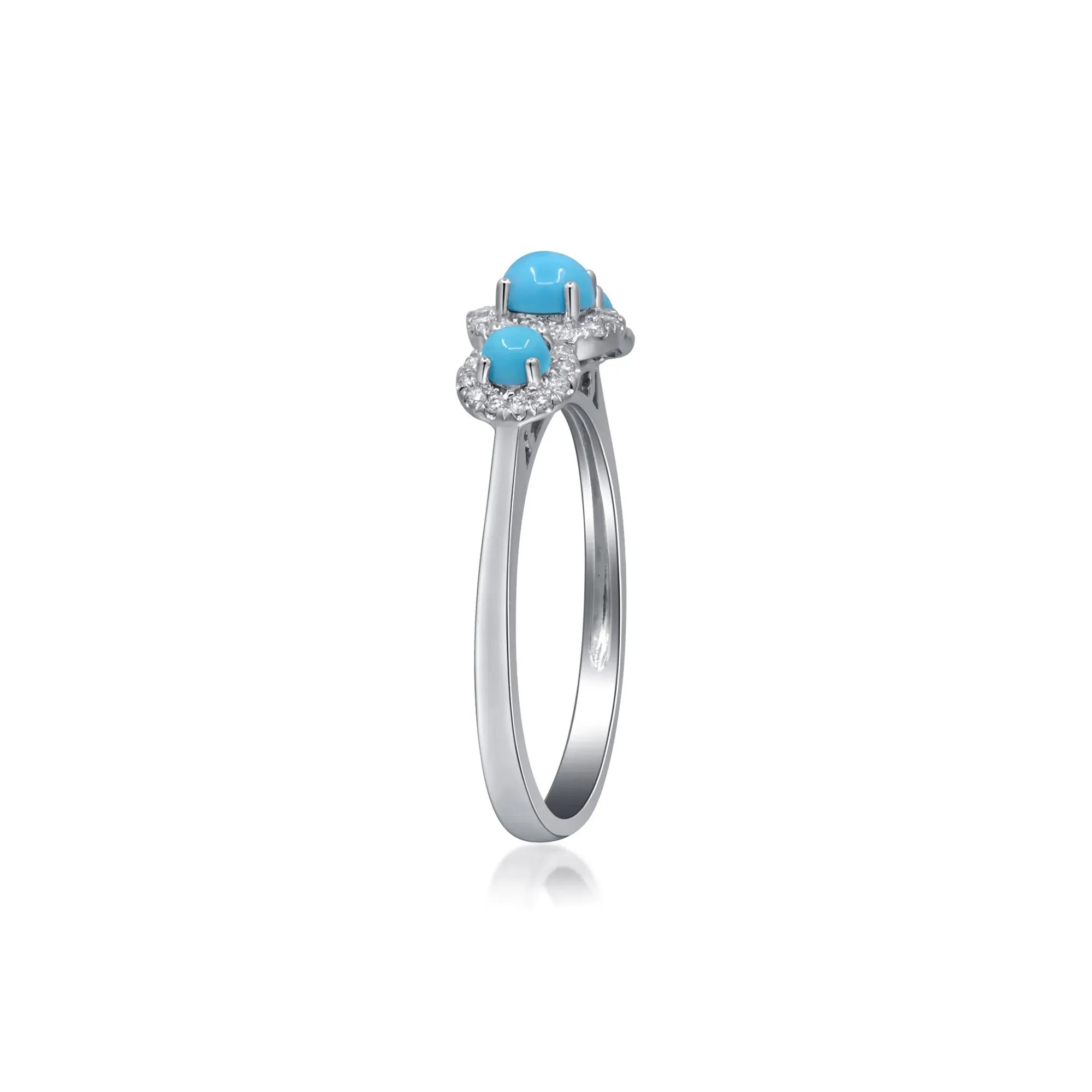 1/5 CT. Tw. Turquoise and Diamond Three-Stone Ring 10K White Gold Size 7 2mm - Image 3