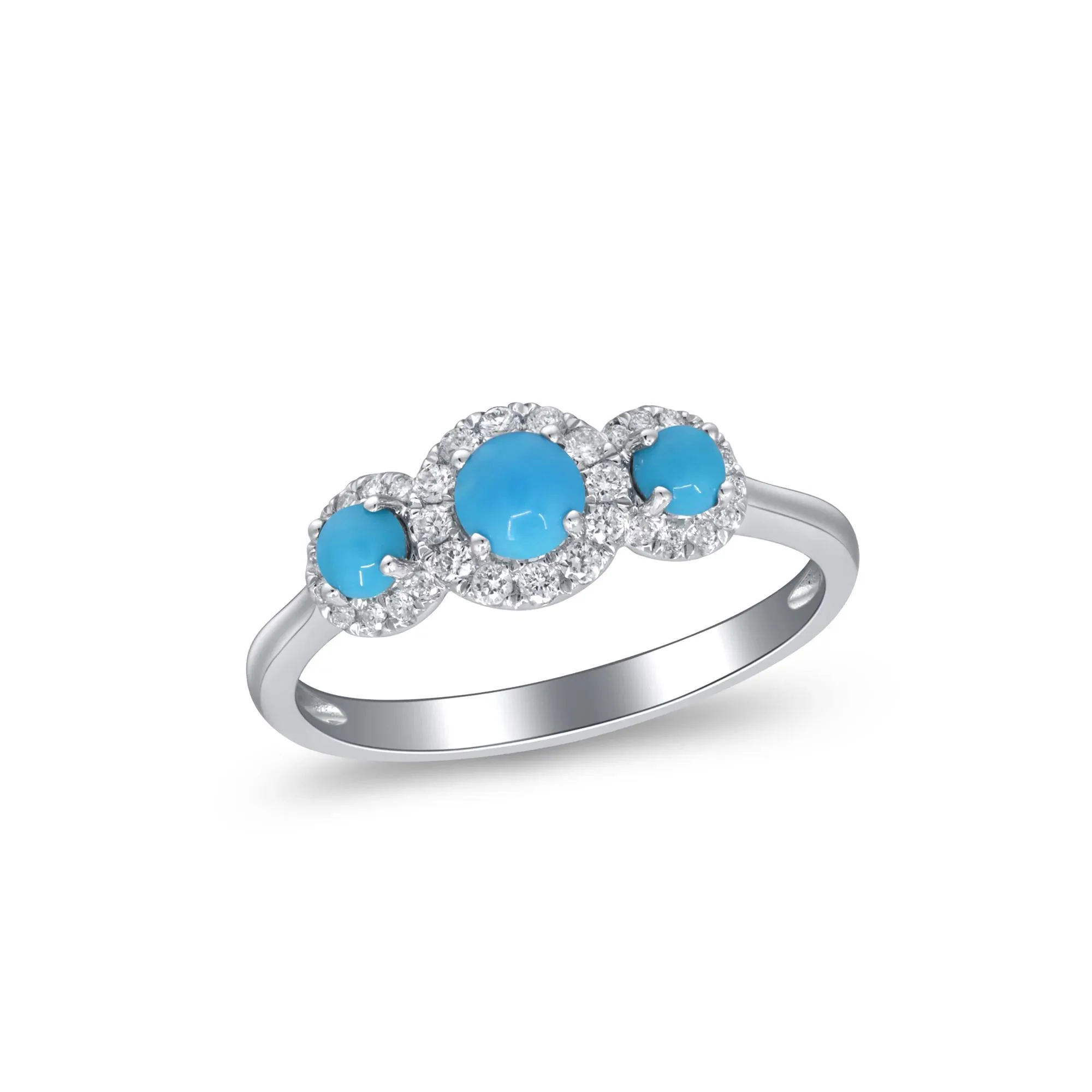 1/5 CT. Tw. Turquoise and Diamond Three-Stone Ring 10K White Gold Size 7 2mm - Image 5