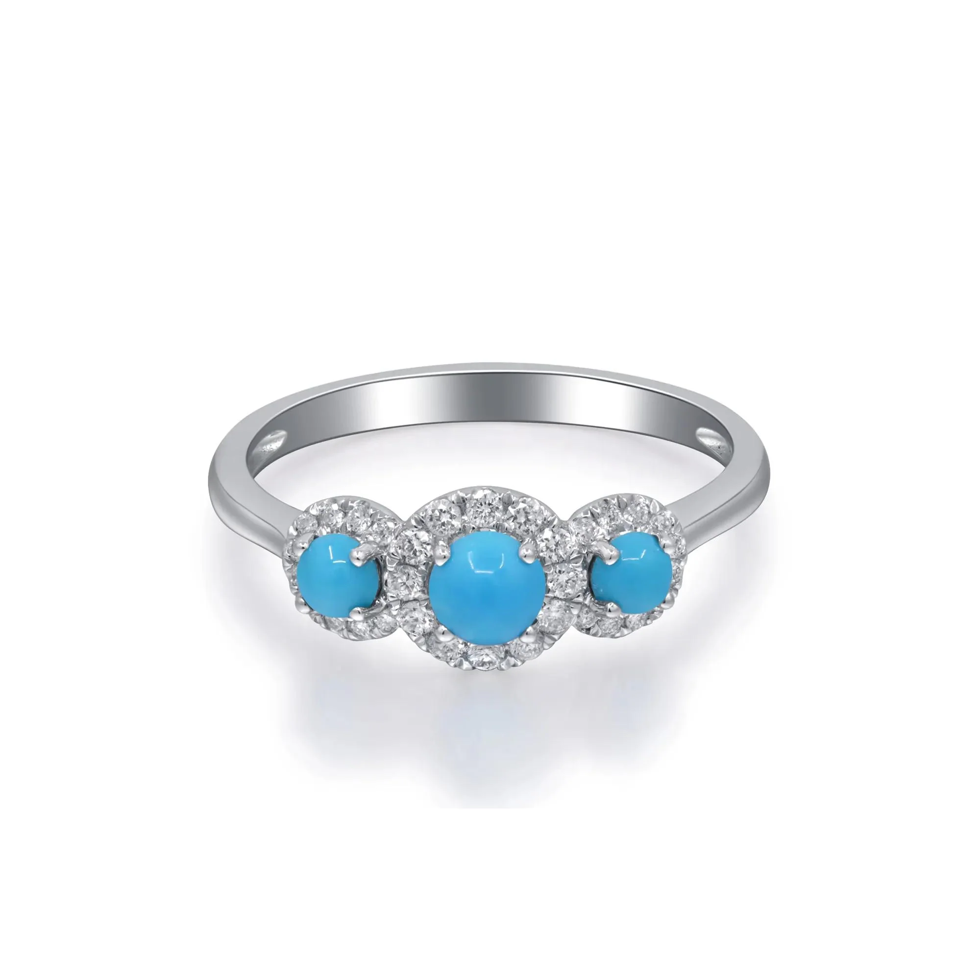1/5 CT. Tw. Turquoise and Diamond Three-Stone Ring 10K White Gold Size 8 2mm