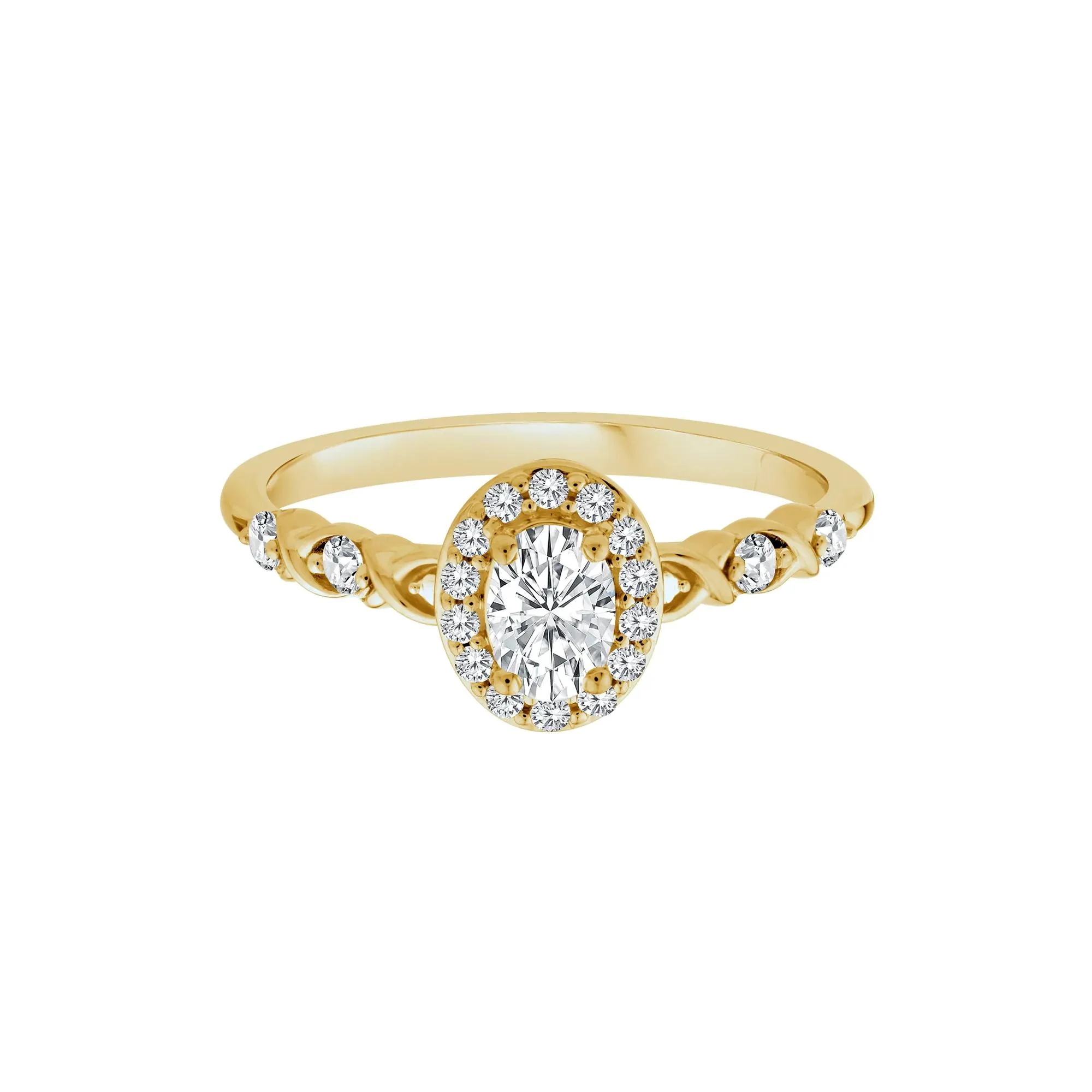 1/2 CT. Tw. Lab Grown Diamond Oval Halo Promise Ring 10K Yellow Gold Round Brilliant Cut Size 6.5