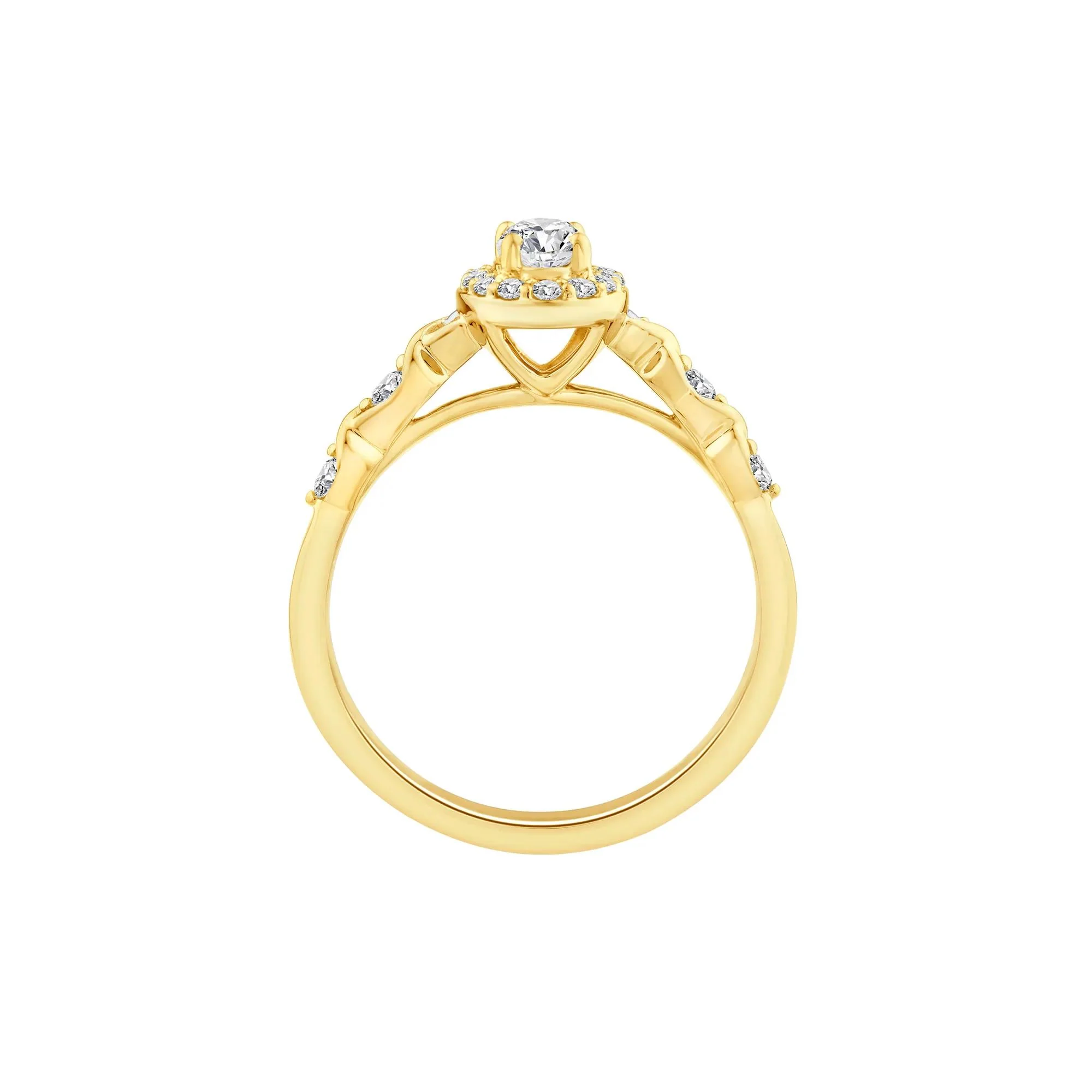 1/2 CT. Tw. Lab Grown Diamond Oval Halo Promise Ring 10K Yellow Gold Round Brilliant Cut Size 8 - Image 2