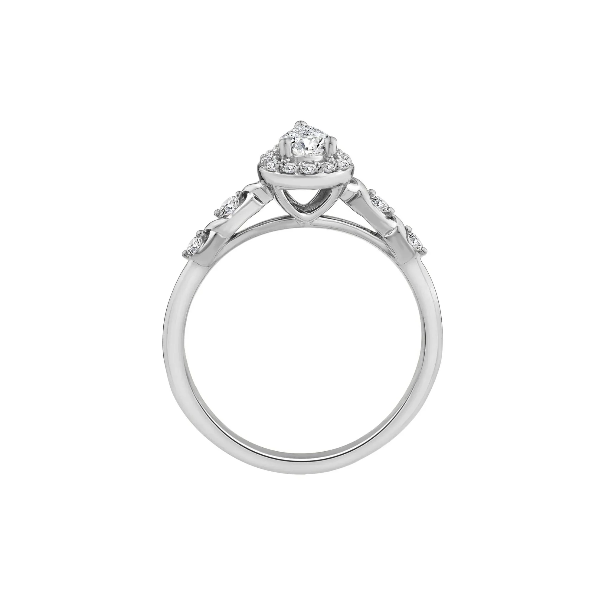 1/2 CT. Tw. Lab Grown Diamond Pear-Shaped Halo Promise Ring 10K White Gold Round Brilliant Cut Size 6.5 - Image 2