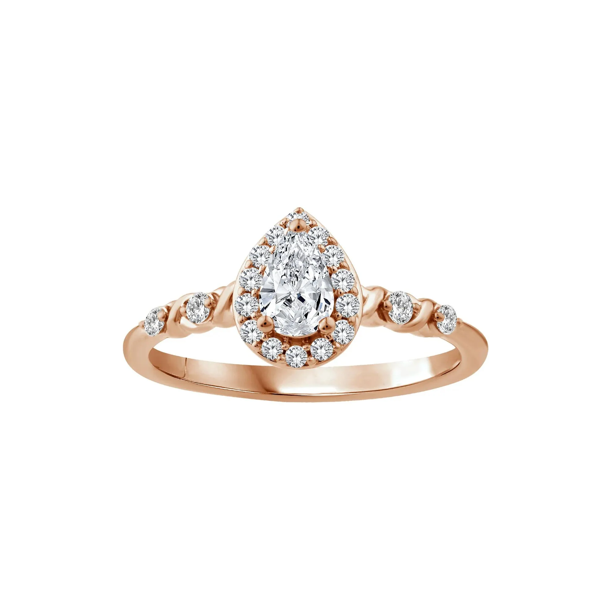 1/2 CT. Tw. Lab Grown Diamond Pear-Shaped Halo Promise Ring 10K Rose Gold Round Brilliant Cut Size 8