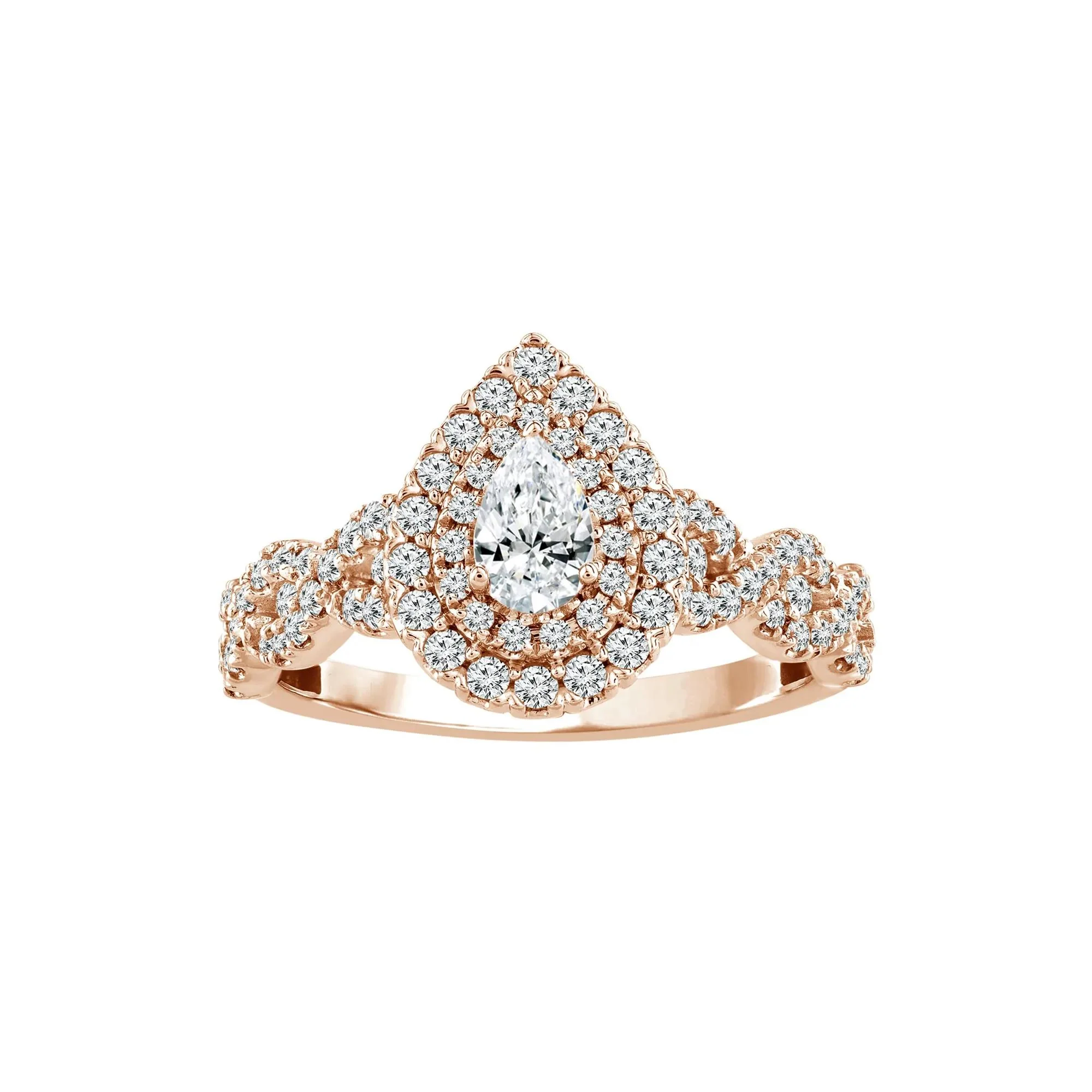 1 CT. Tw. Lab Grown Diamond Pear-Shaped Engagement Ring 10K Rose Gold Round Brilliant Cut Size 9 1mm
