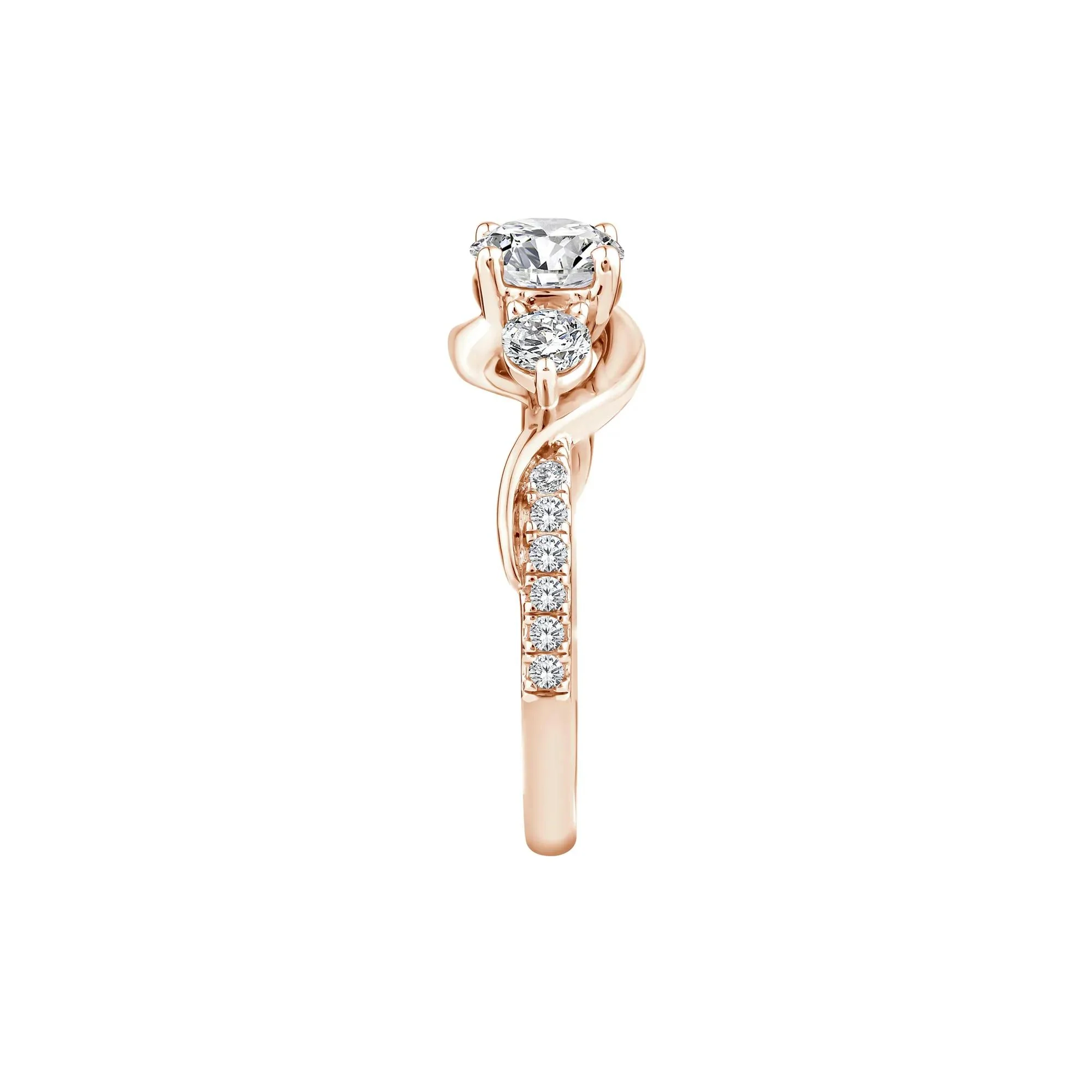1/2 CT. Tw. Lab Grown Diamond Three-Stone Ring 10K Rose Gold Round Brilliant Cut Size 6.5 - Image 3