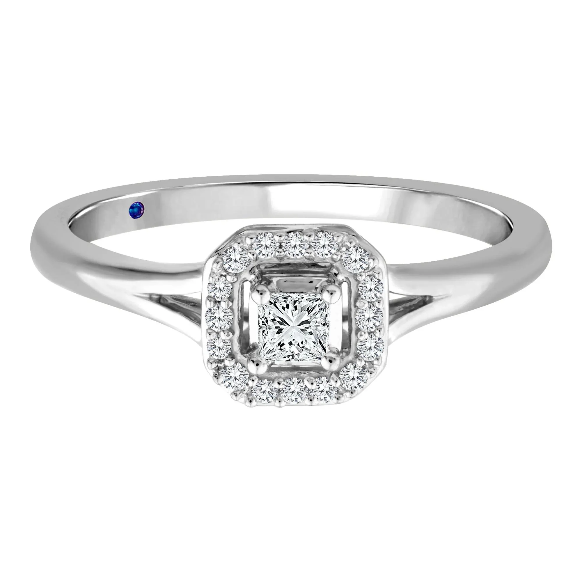 1/7 CT. Tw. Diamond and Blue Sapphire Promise Ring 10K White Gold Round Brilliant Cut Size 8 2mm