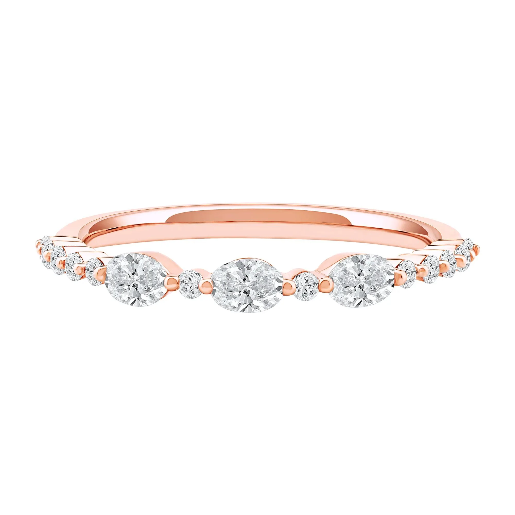 1/2 CT. Tw. Lab Grown Diamond Oval Band Ring 10K Rose Gold Round Brilliant Cut Size 7 2mm