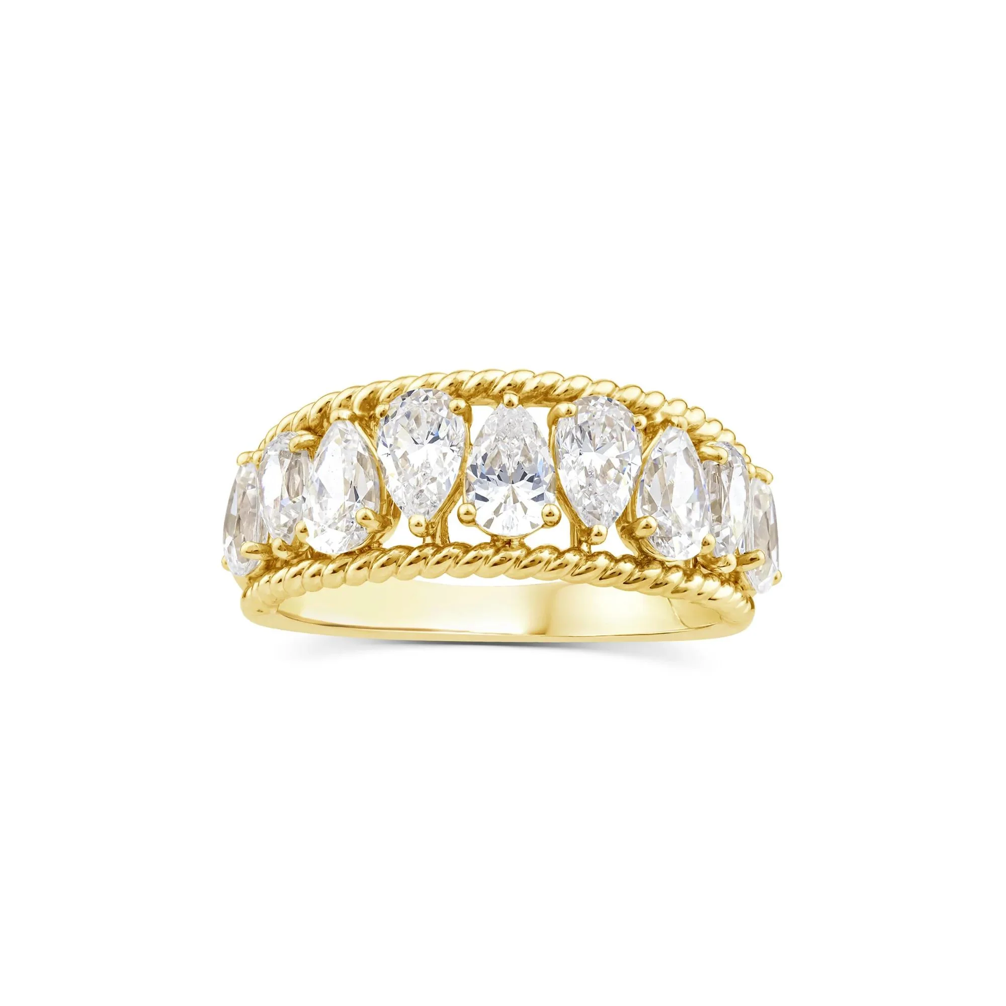 2 CT. Tw. Lab Grown Diamond Pear-Shaped Band Ring 14K Yellow Gold Size 6.5