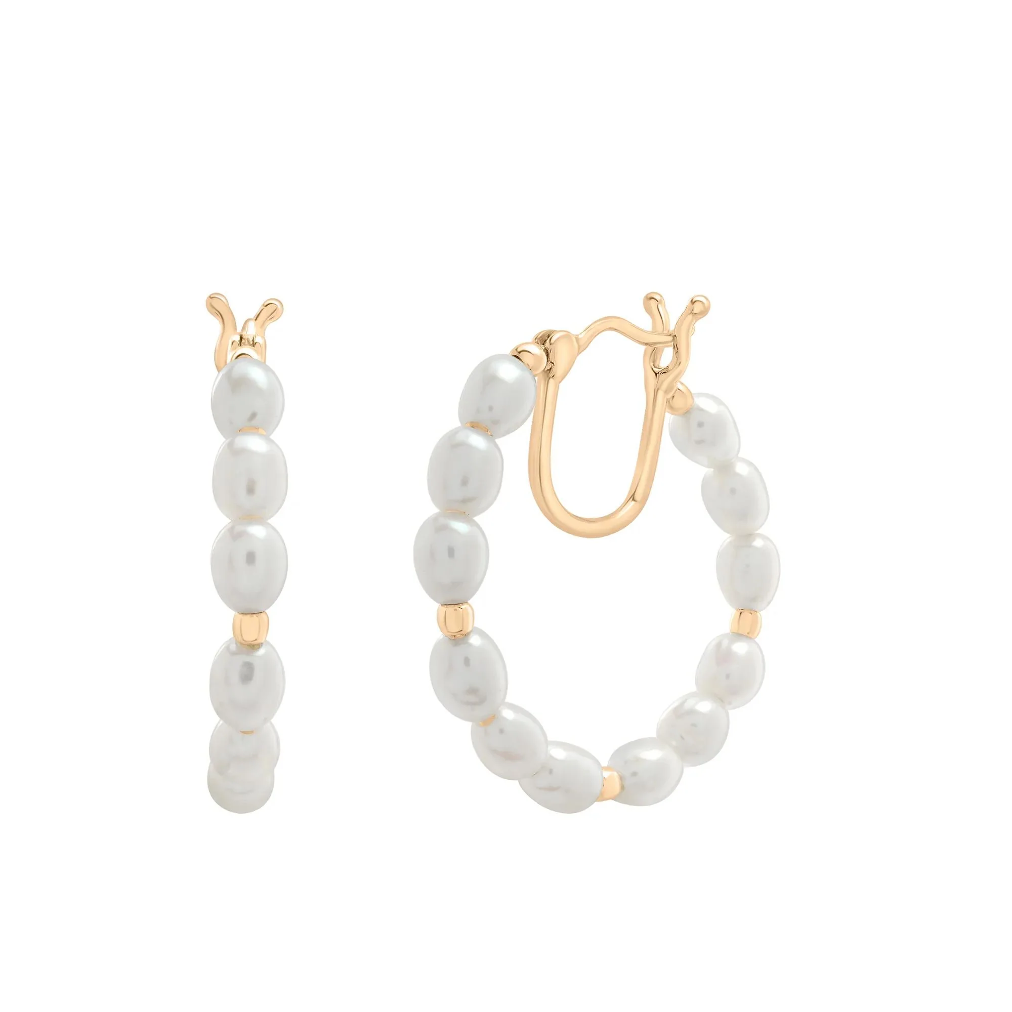 Freshwater Cultured Pearl Hoop Earrings 10K Yellow Gold Size 3.60mm