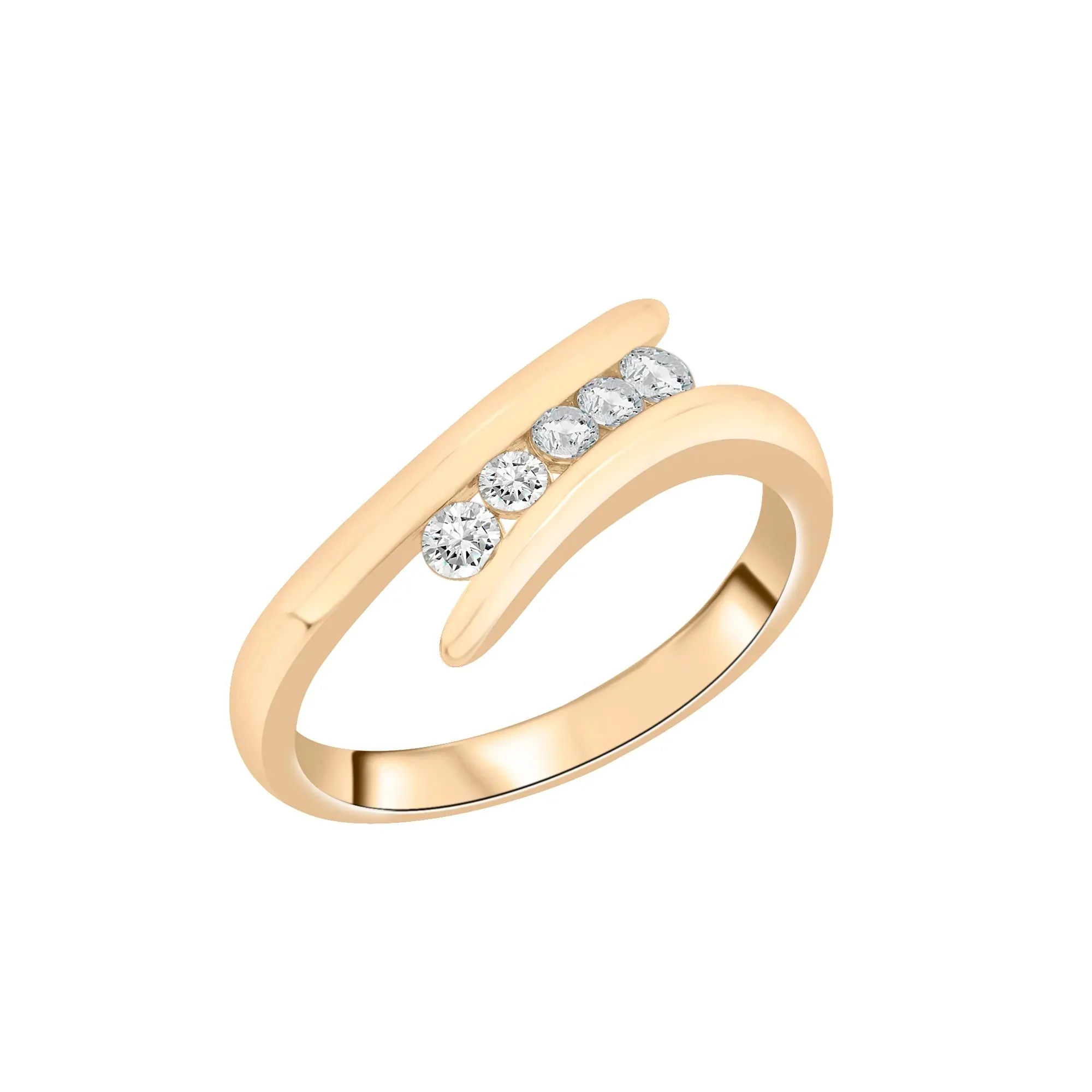 1/4 CT. Tw. Diamond Bypass Ring 10K Yellow Gold Round Brilliant Cut Size 6.5 2mm - Image 3