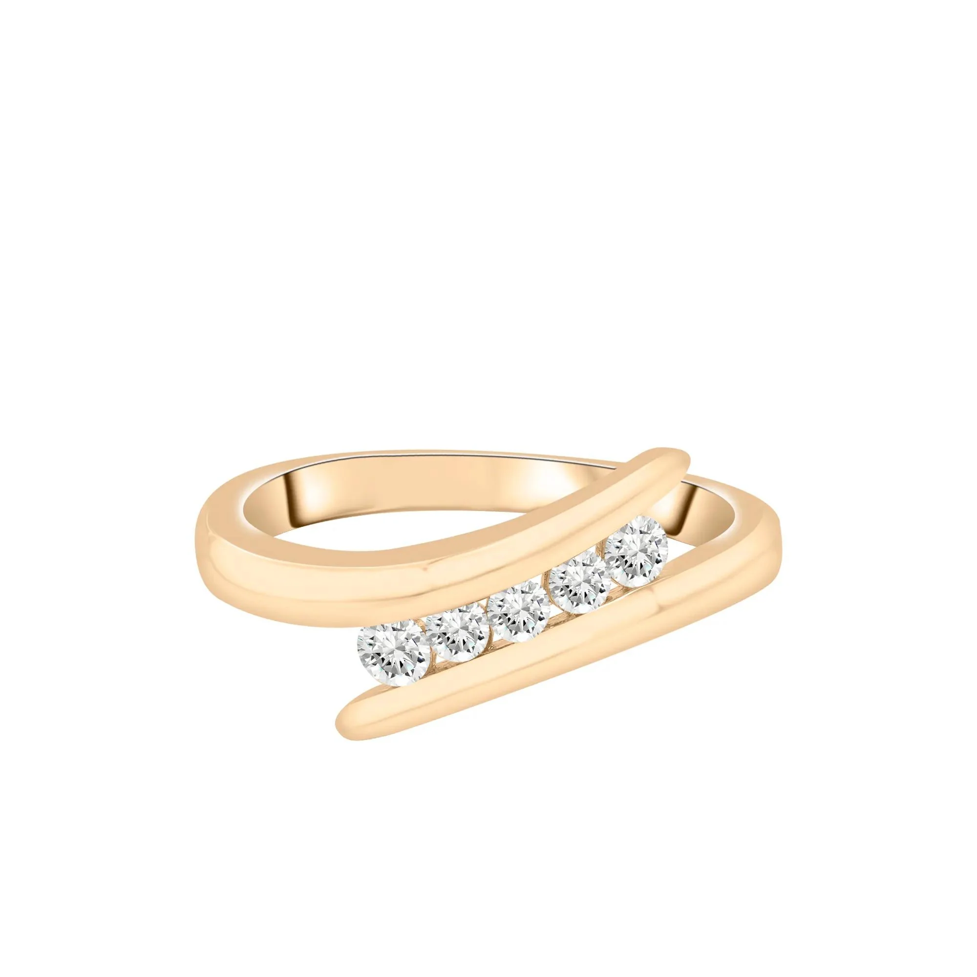 1/4 CT. Tw. Diamond Bypass Ring 10K Yellow Gold Round Brilliant Cut Size 7 2mm - Image 4