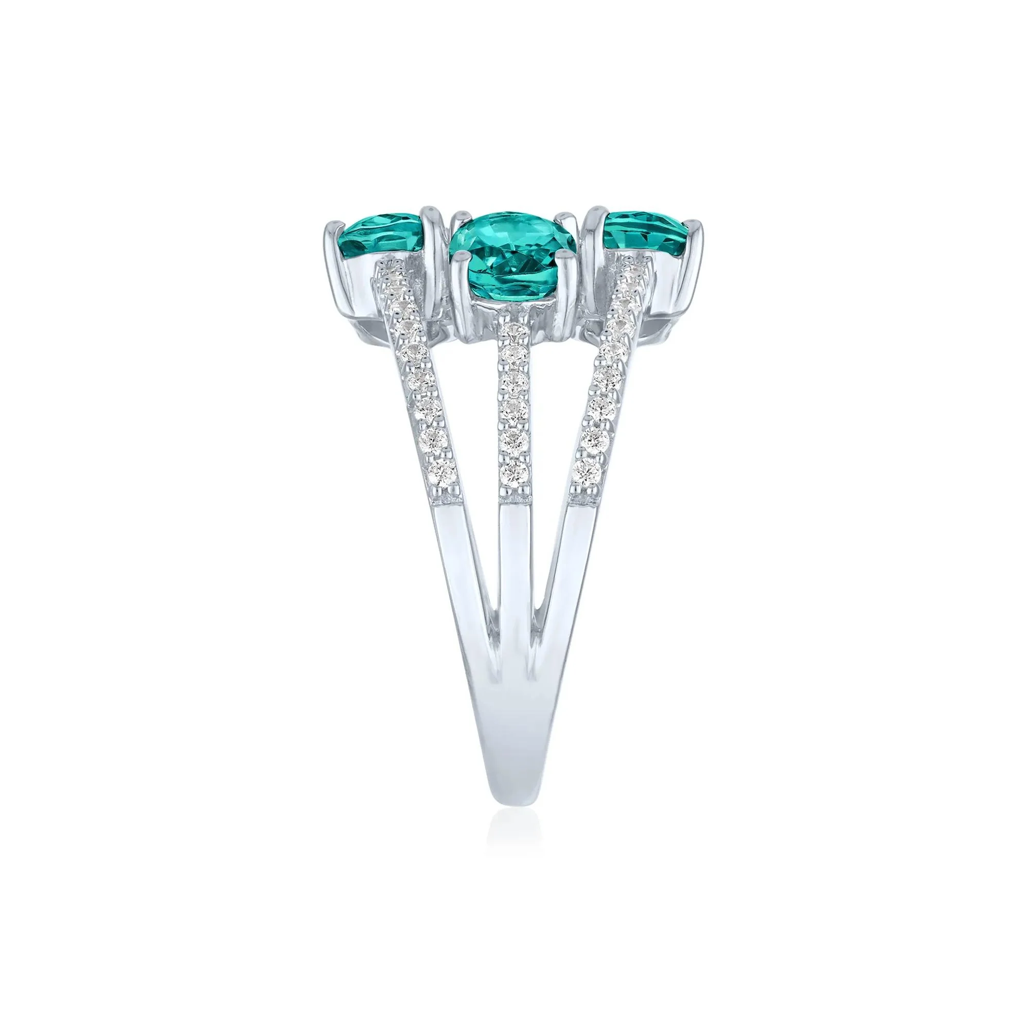 1/4 CT. Tw. Teal Apatite and Diamond Multi-Row Ring .925 Sterling Silver White Size 6 1mm - Image 4