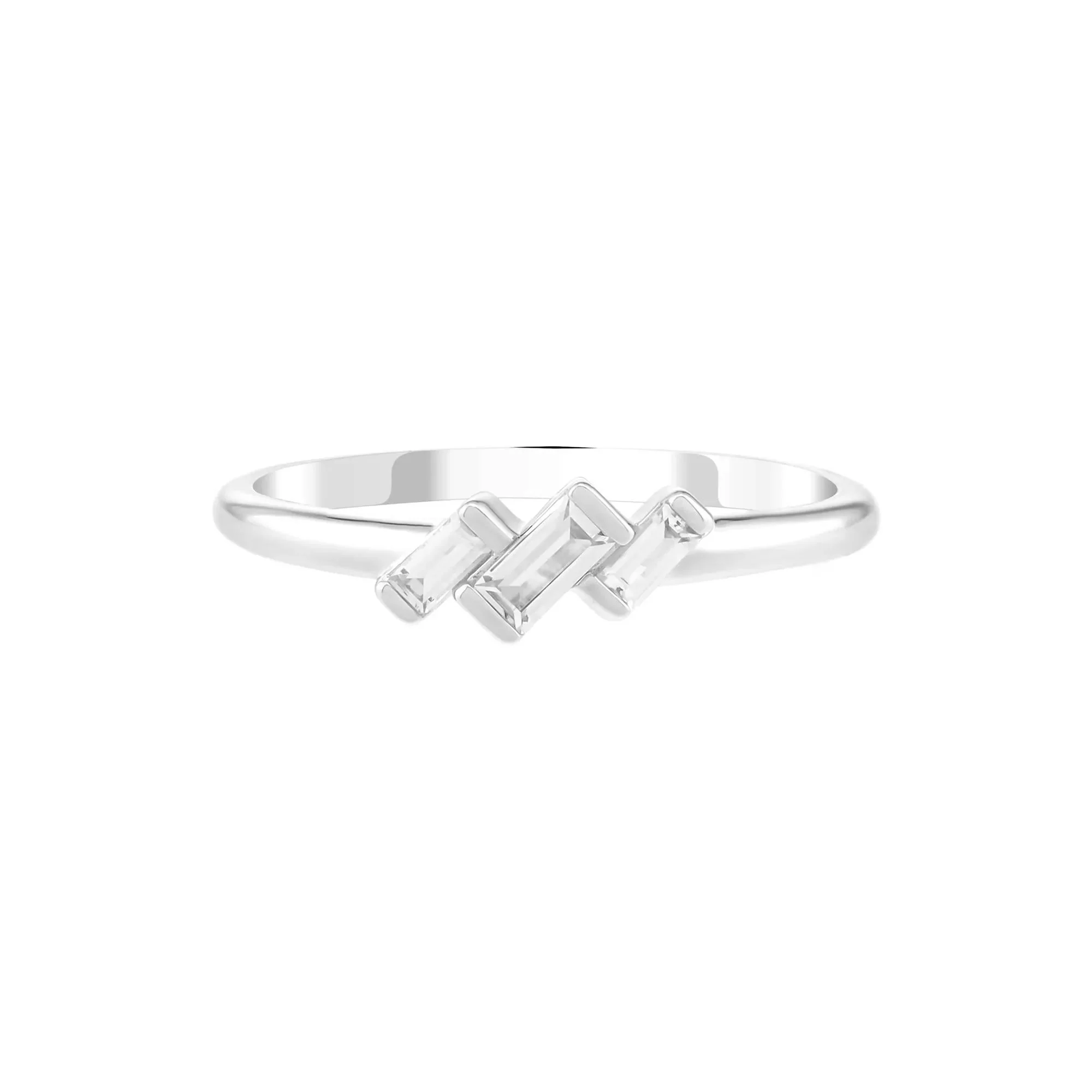 Lab-Created White Sapphire Three-Stone Stack Ring .925 Sterling Silver Size 7 1.5mm