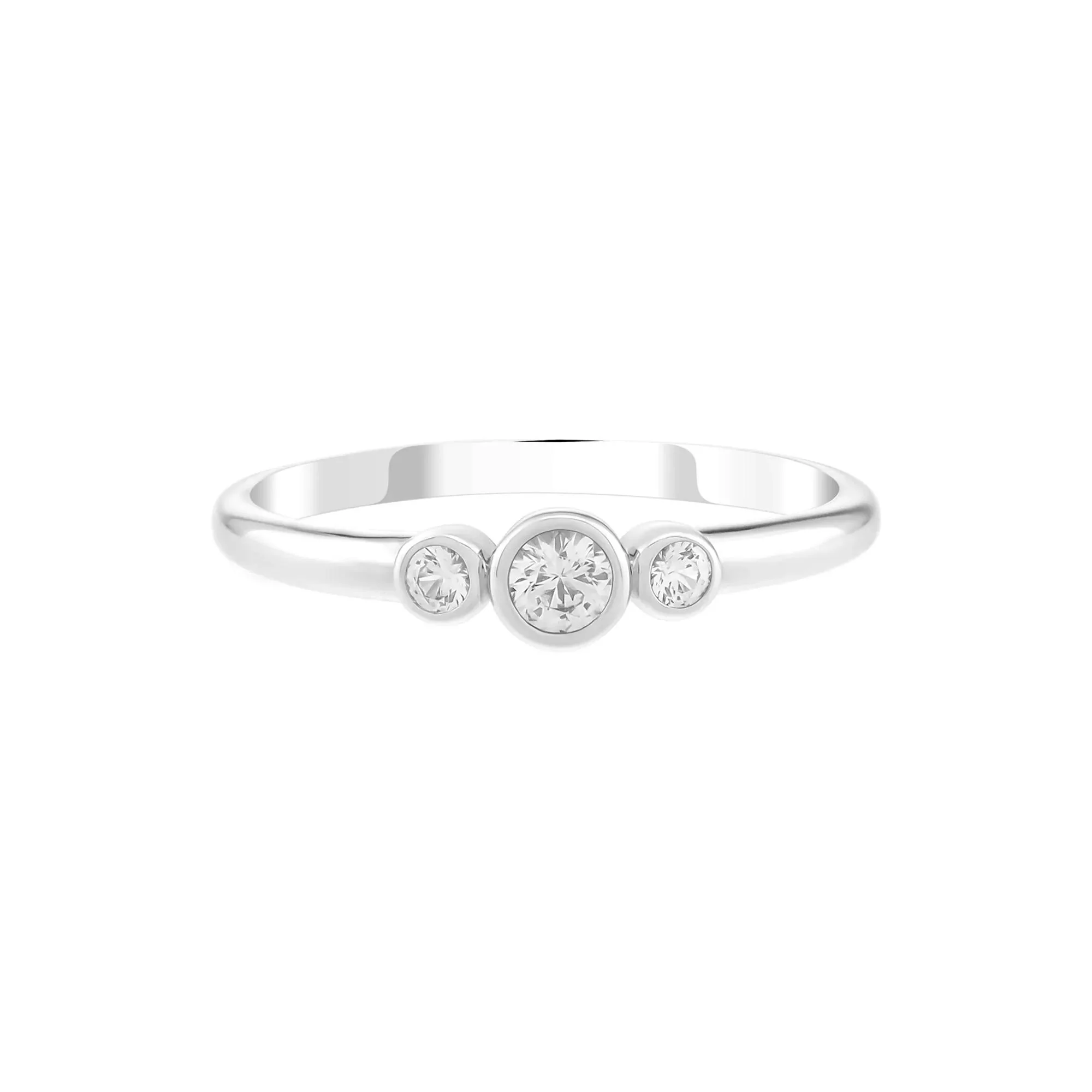 Lab-Created White Sapphire Three-Stone Ring .925 Sterling Silver Size 9 1.5mm