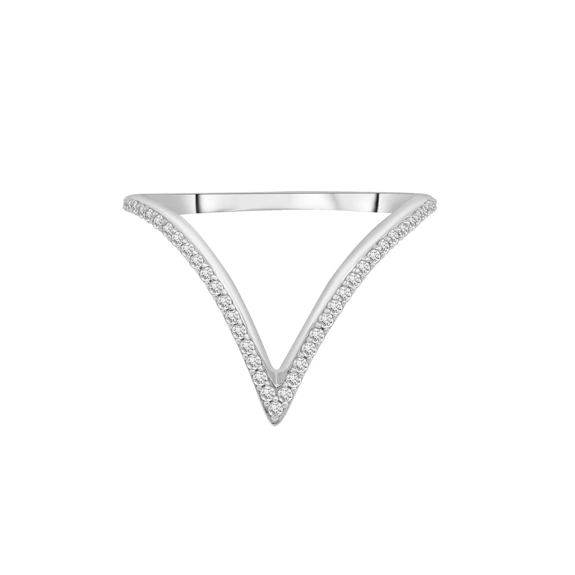Diamond Chevron Ring .925 Sterling Silver White Size 8.5 1mm