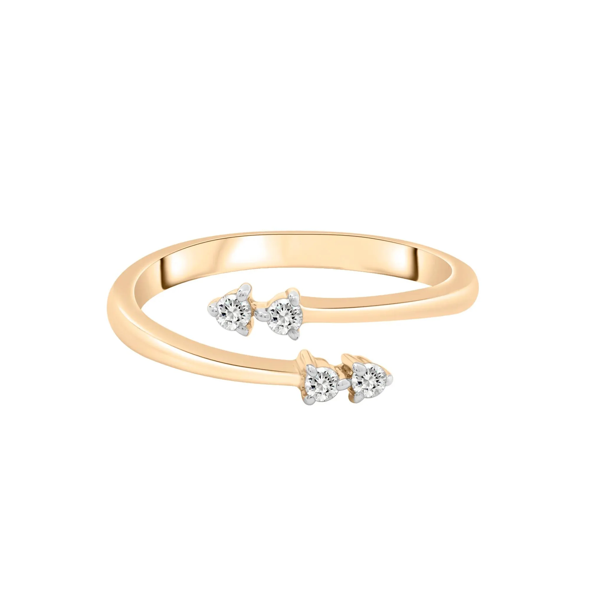 1/10 CT. Tw. Diamond Open Bypass Ring 10K Yellow Gold Round Brilliant Cut Size 6.5 2mm