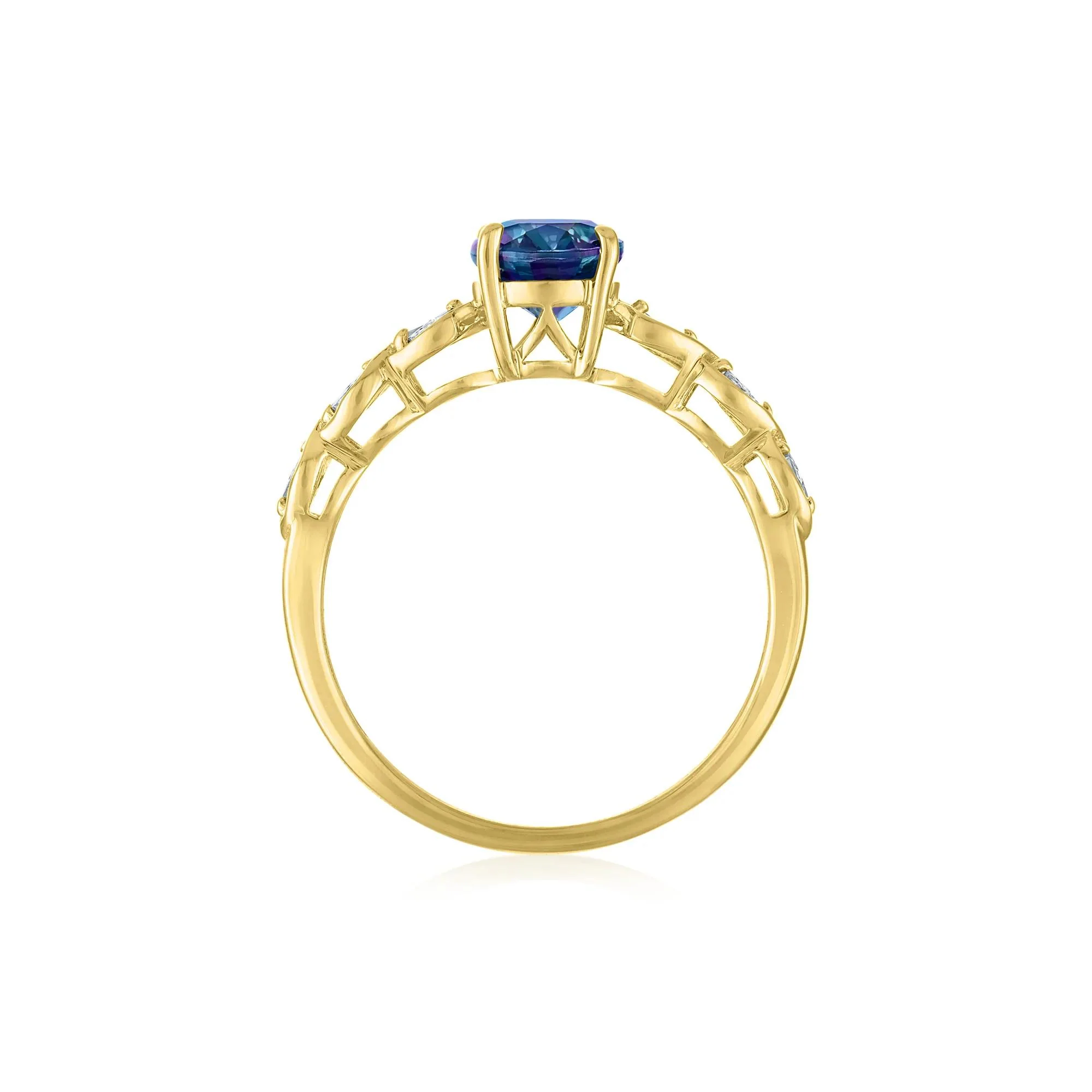 Lab-Created Alexandrite and Diamond Accent Ring 10K Yellow Gold Size 7 1mm - Image 3