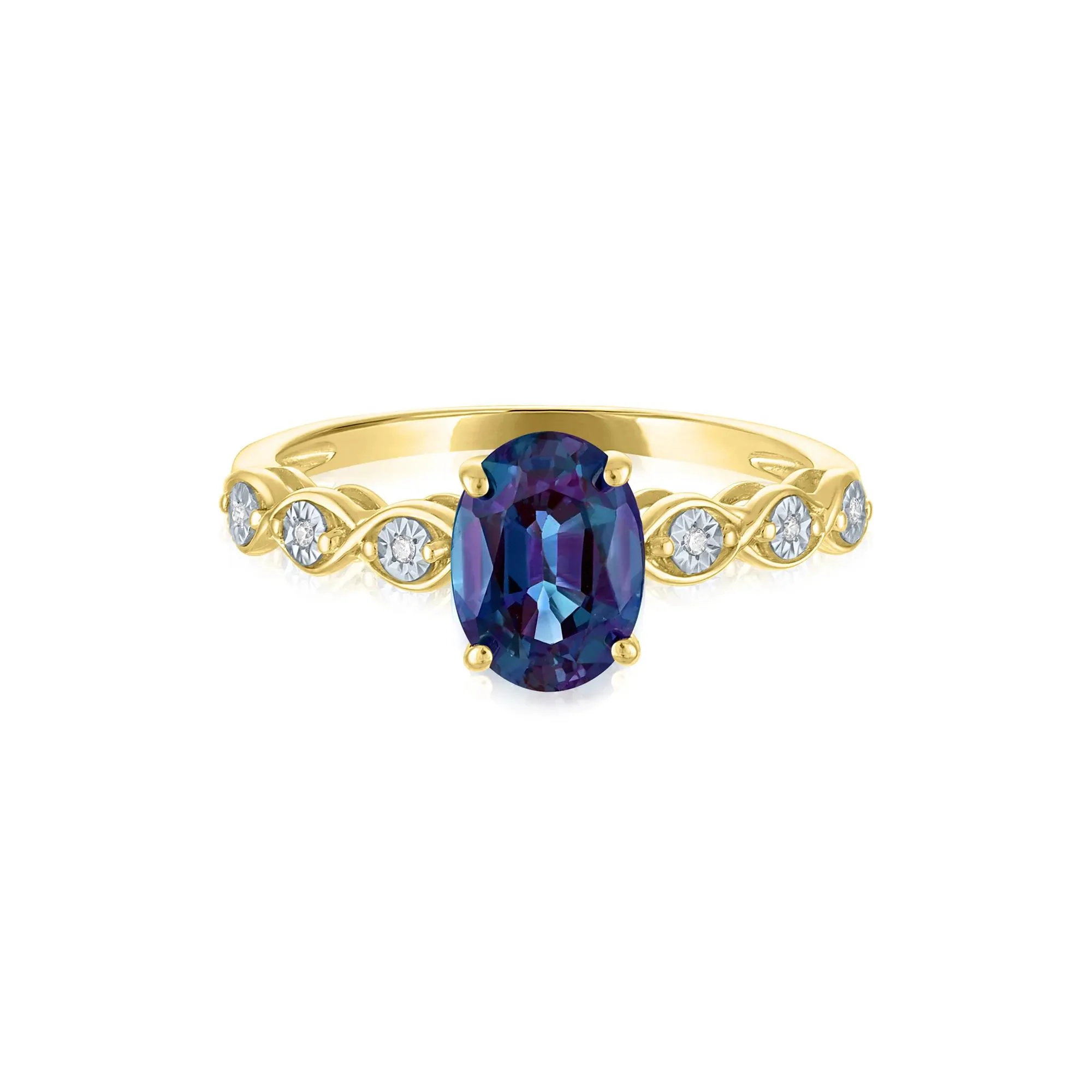 Lab-Created Alexandrite and Diamond Accent Ring 10K Yellow Gold Size 7.5 1mm