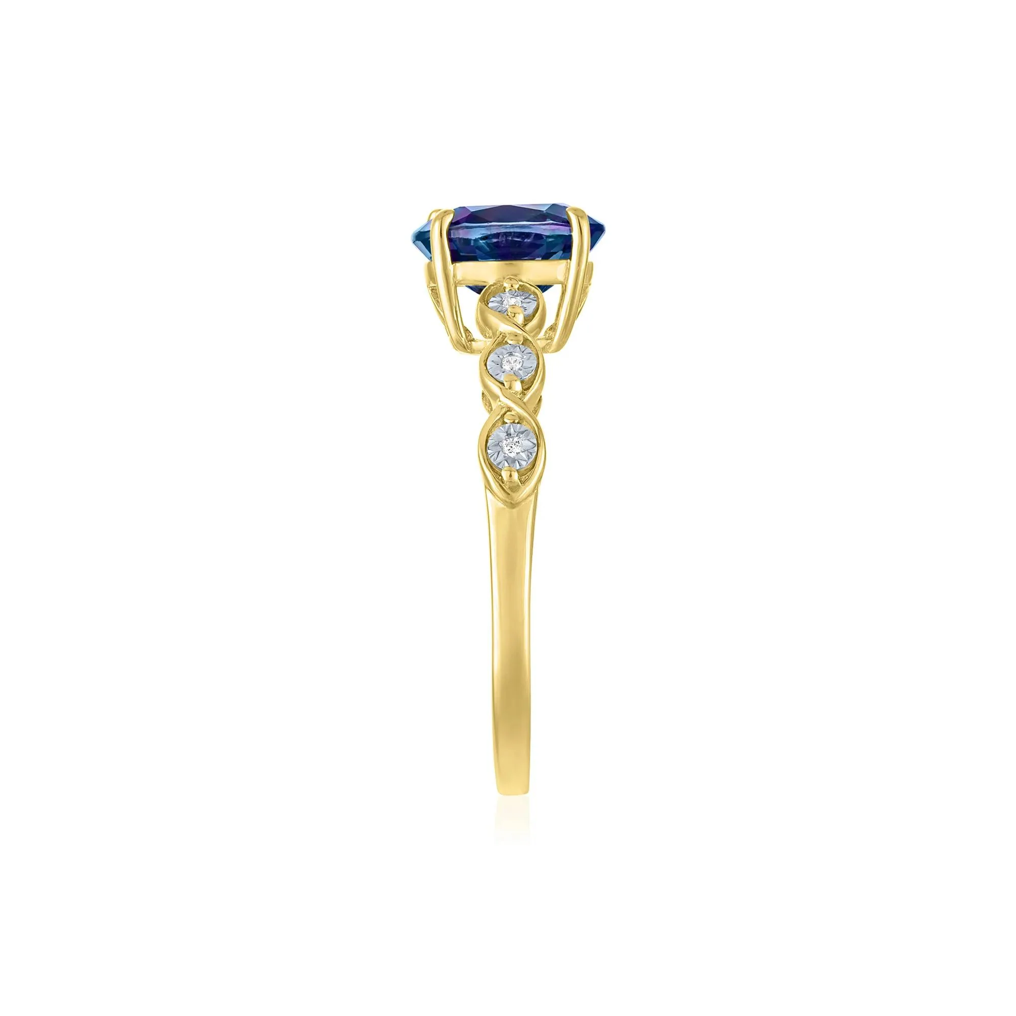 Lab-Created Alexandrite and Diamond Accent Ring 10K Yellow Gold Size 8 1mm - Image 2