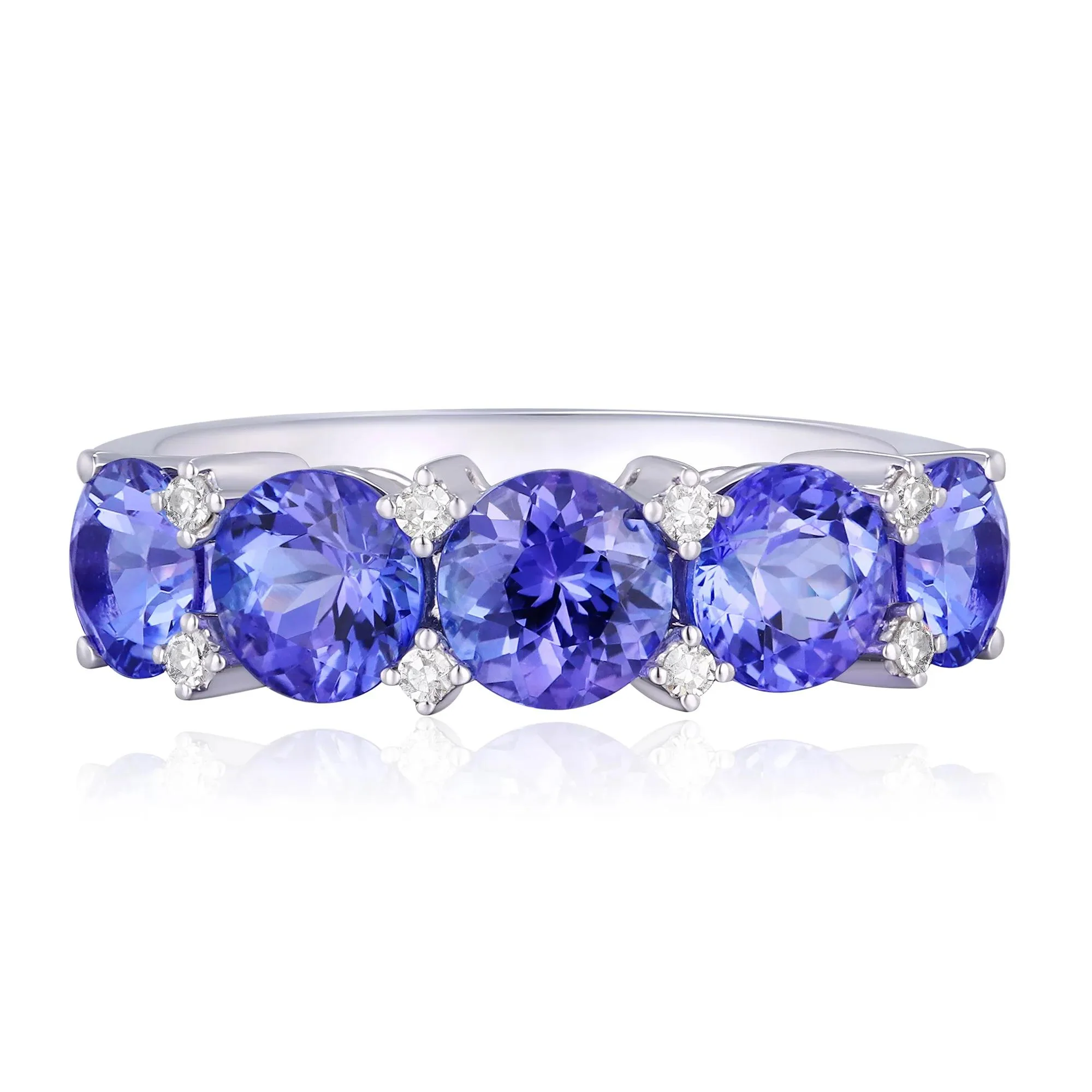 Tanzanite & Diamond Accent Ring 10K White Gold Round Brilliant Cut Size 6