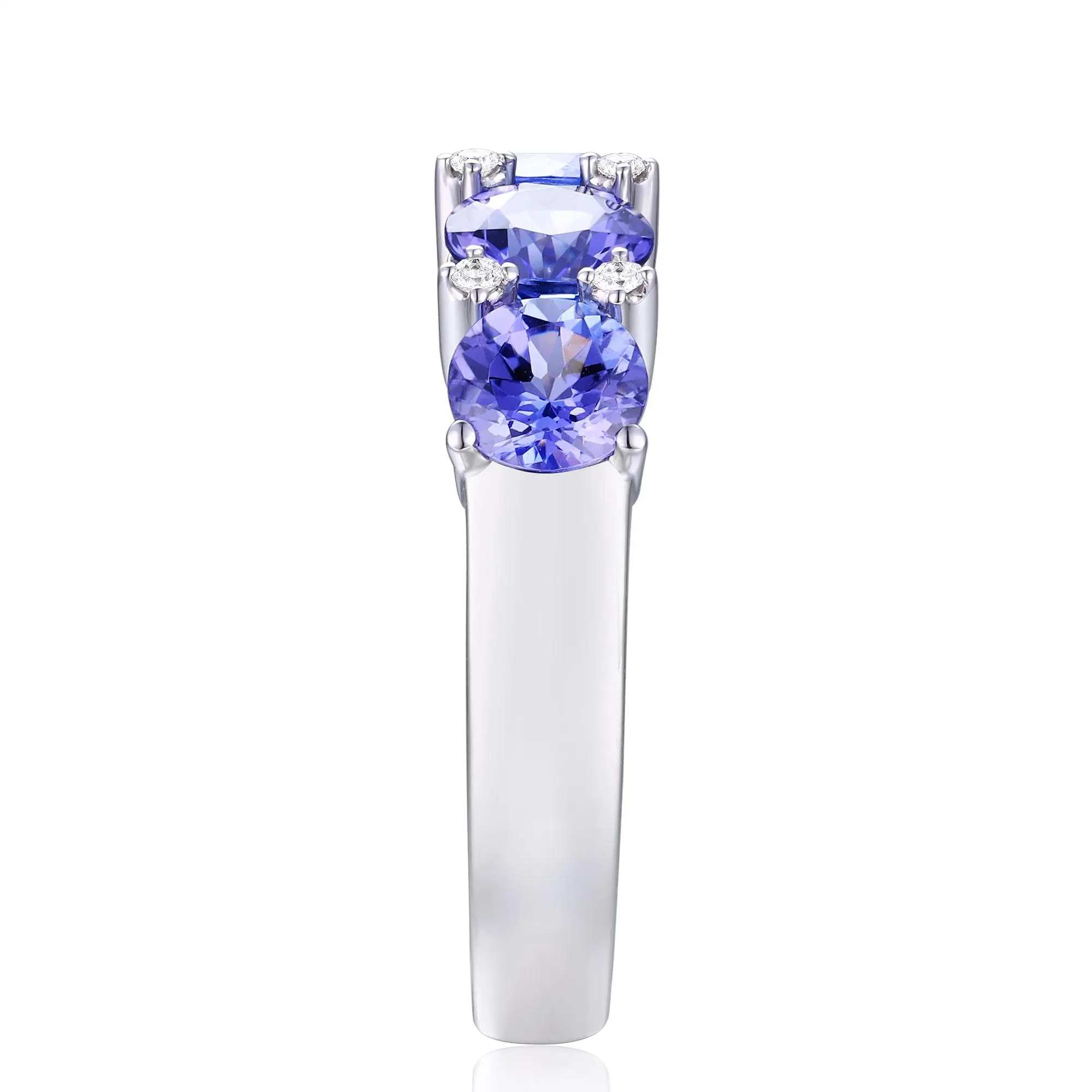 Tanzanite & Diamond Accent Ring 10K White Gold Round Brilliant Cut Size 7 - Image 3