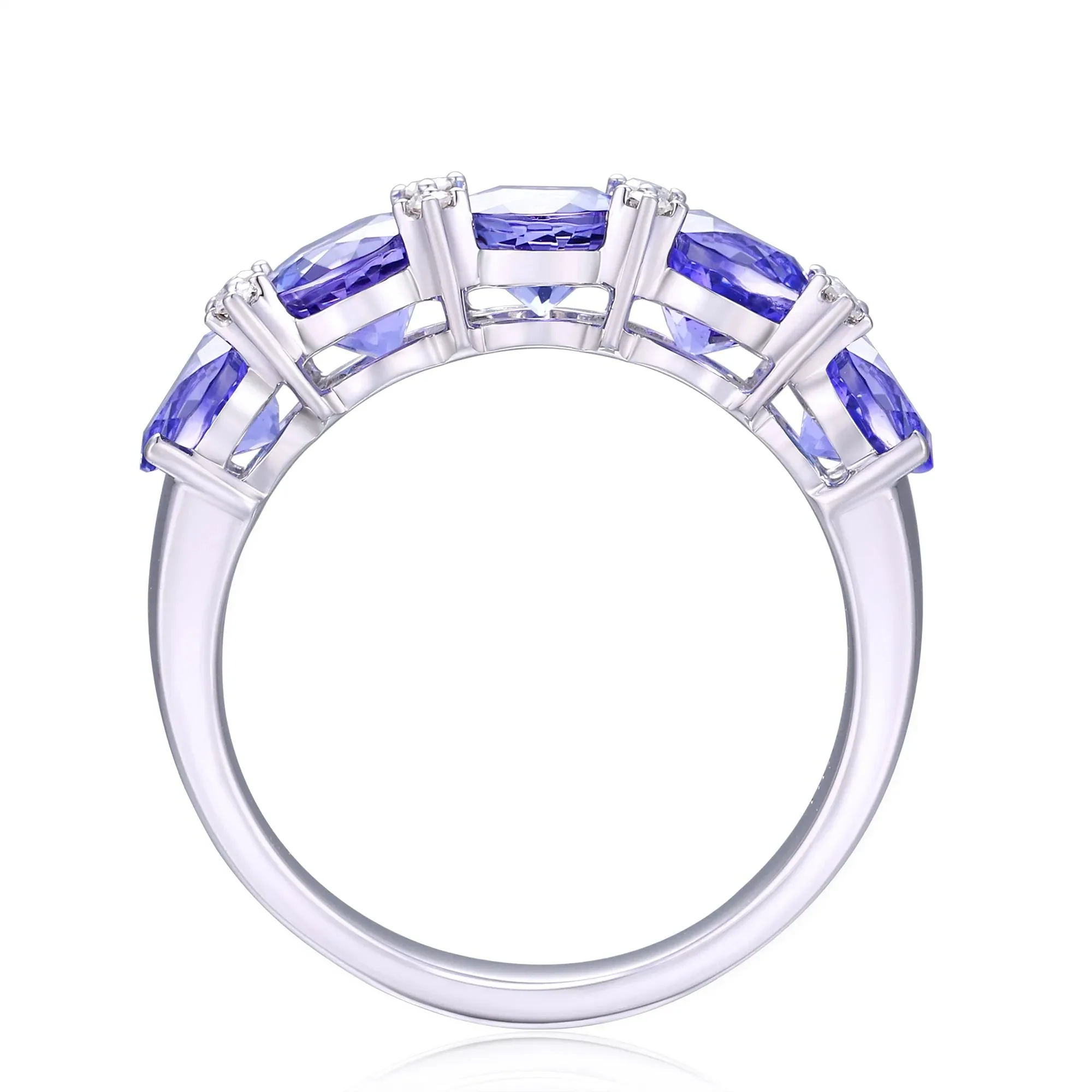 Tanzanite & Diamond Accent Ring 10K White Gold Round Brilliant Cut Size 9 - Image 2