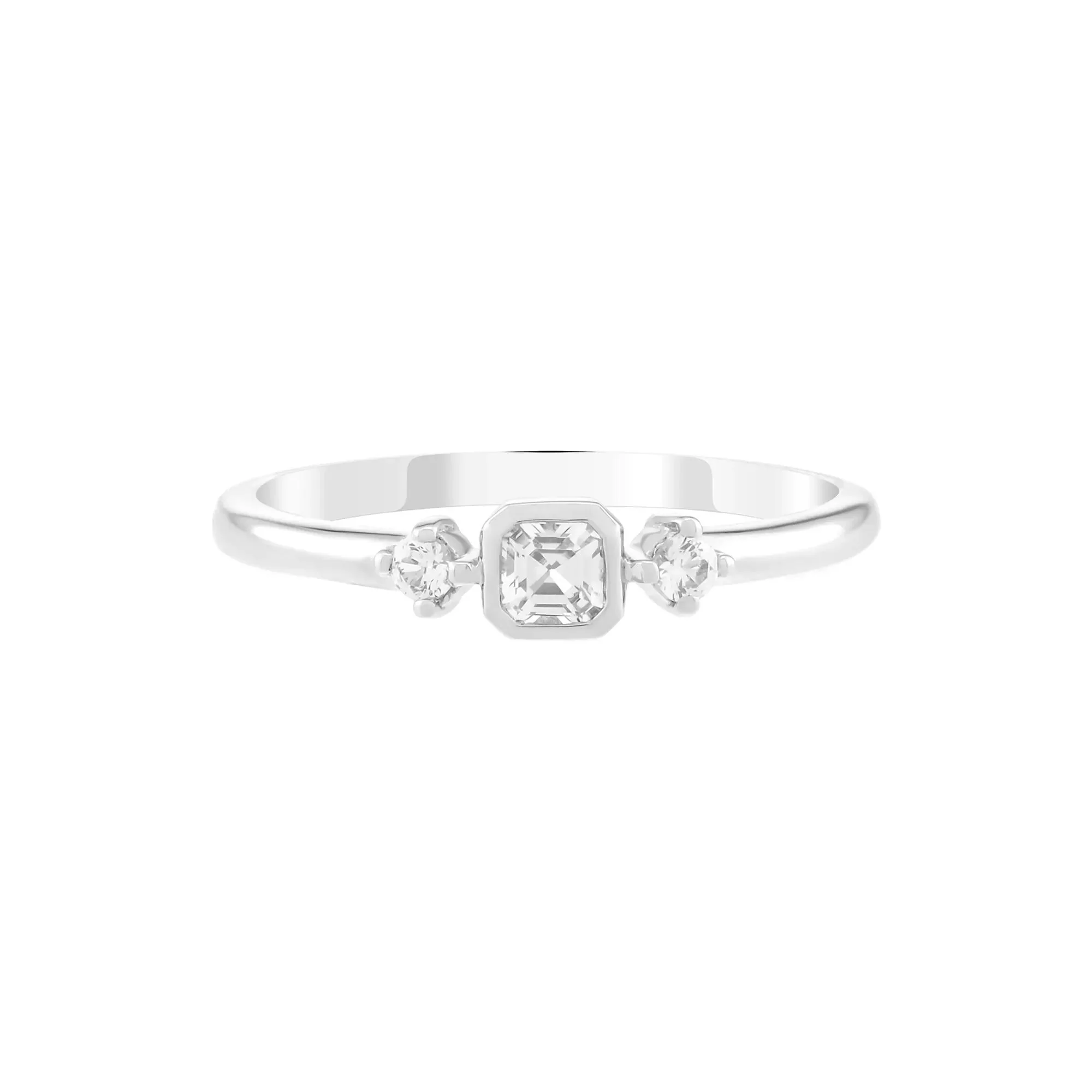 Asscher-Cut Lab-Created White Sapphire Stack Ring .925 Sterling Silver Size 6 1.5mm
