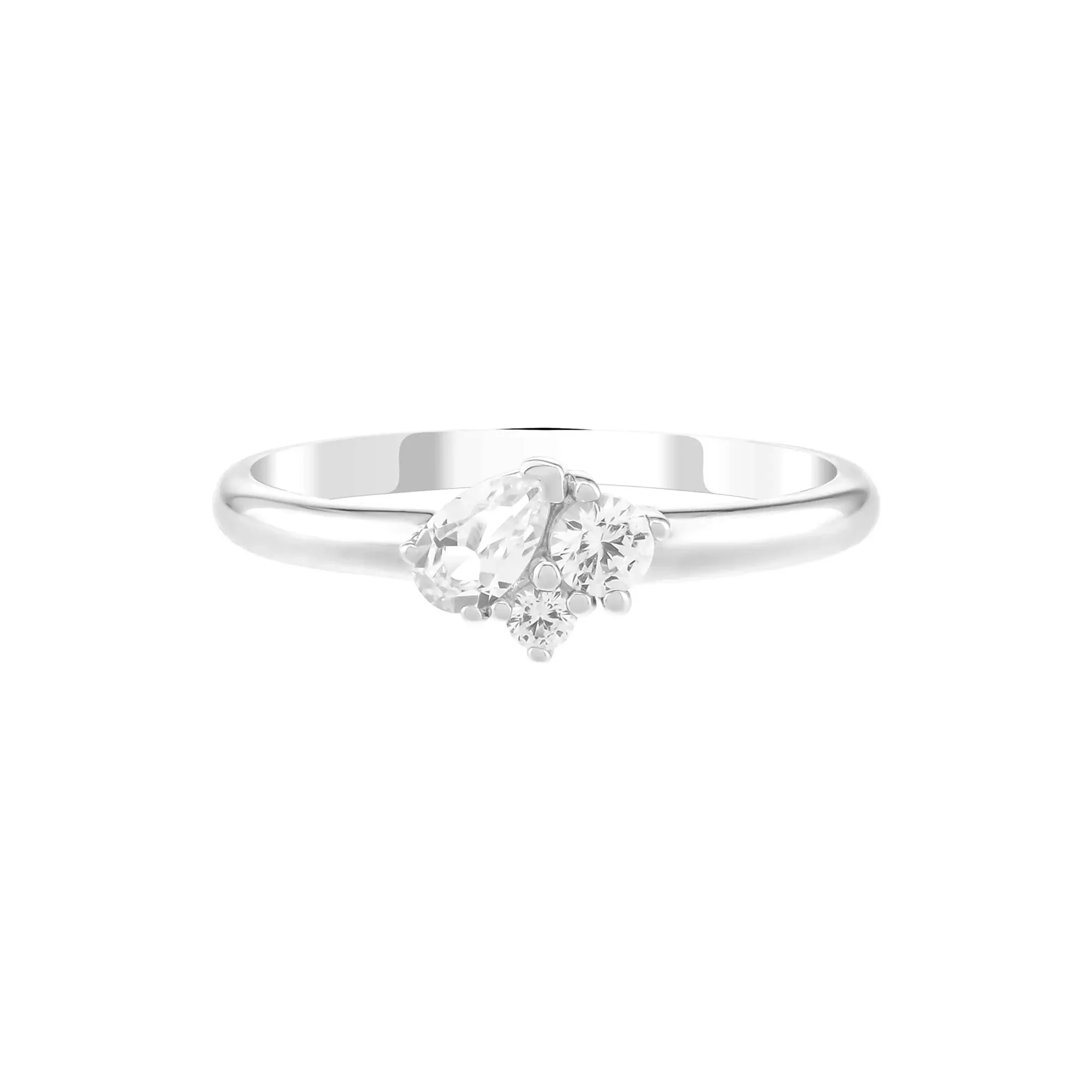 Lab-Created White Sapphire Three-Stone Stack Ring .925 Sterling Silver Round Brilliant Cut Size 7 1.5mm - Image 3