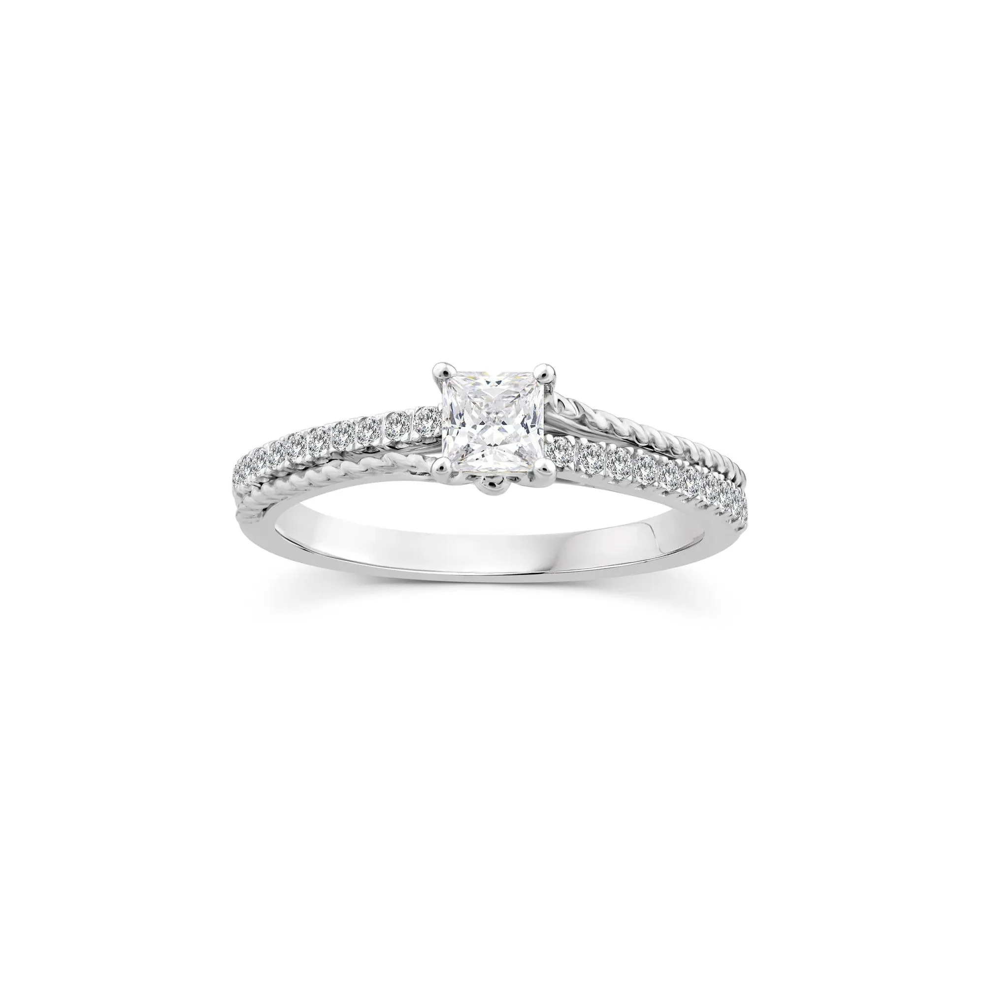 5/8 CT. Tw. Princess-Cut Diamond Engagement Ring 14K White Gold Round Brilliant Cut Size 7.5 2mm