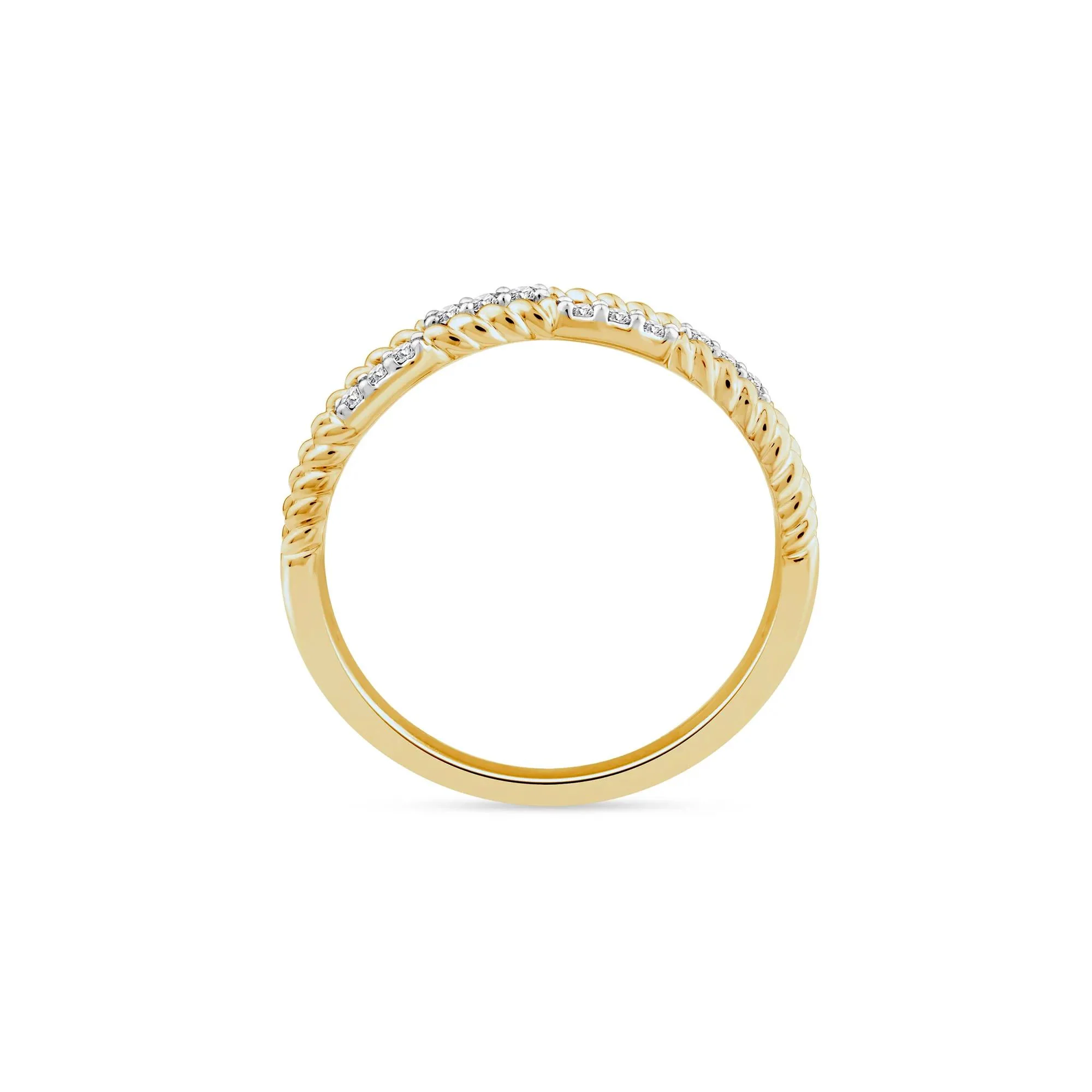 1/10 CT. Tw. Diamond Multi-Row Twist Band Ring 14K Yellow Gold Round Brilliant Cut Size 7.5 2mm - Image 3