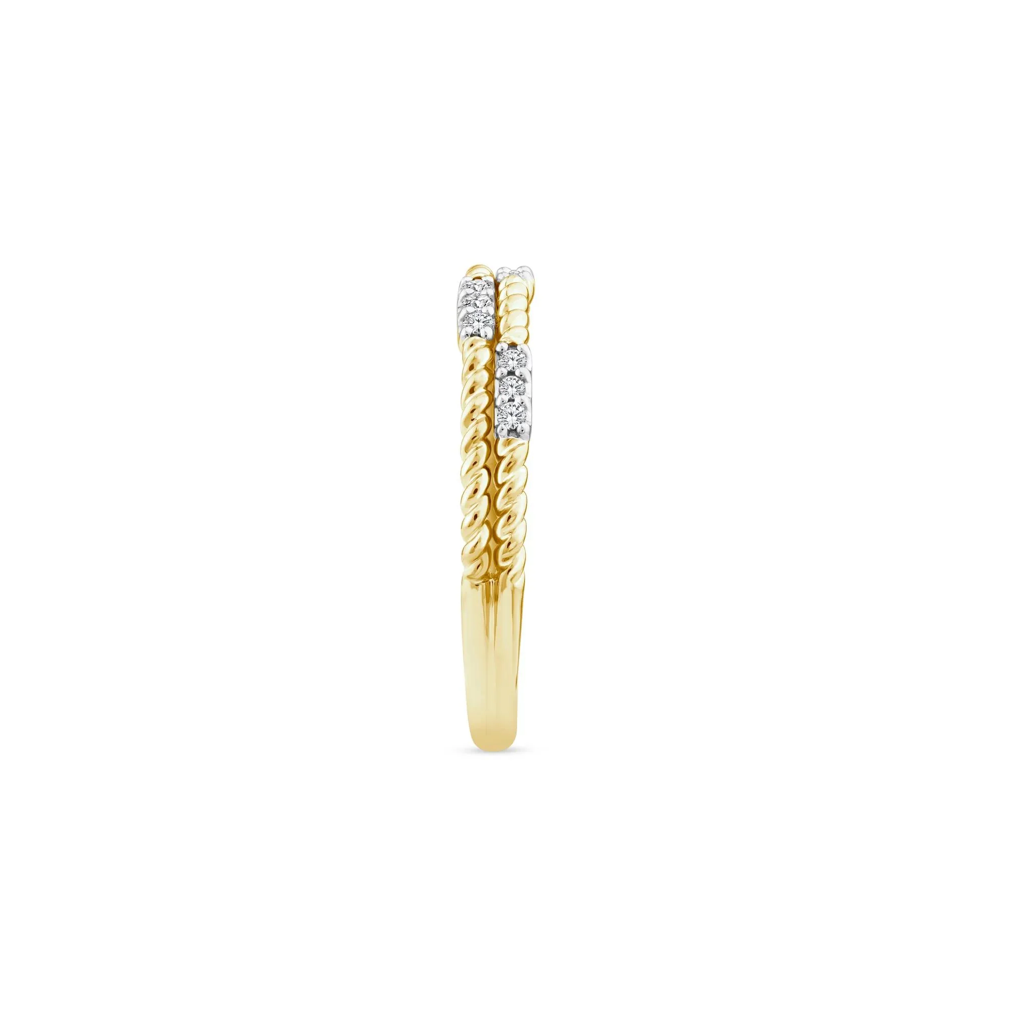 1/10 CT. Tw. Diamond Multi-Row Twist Band Ring 14K Yellow Gold Round Brilliant Cut Size 8.5 2mm - Image 2
