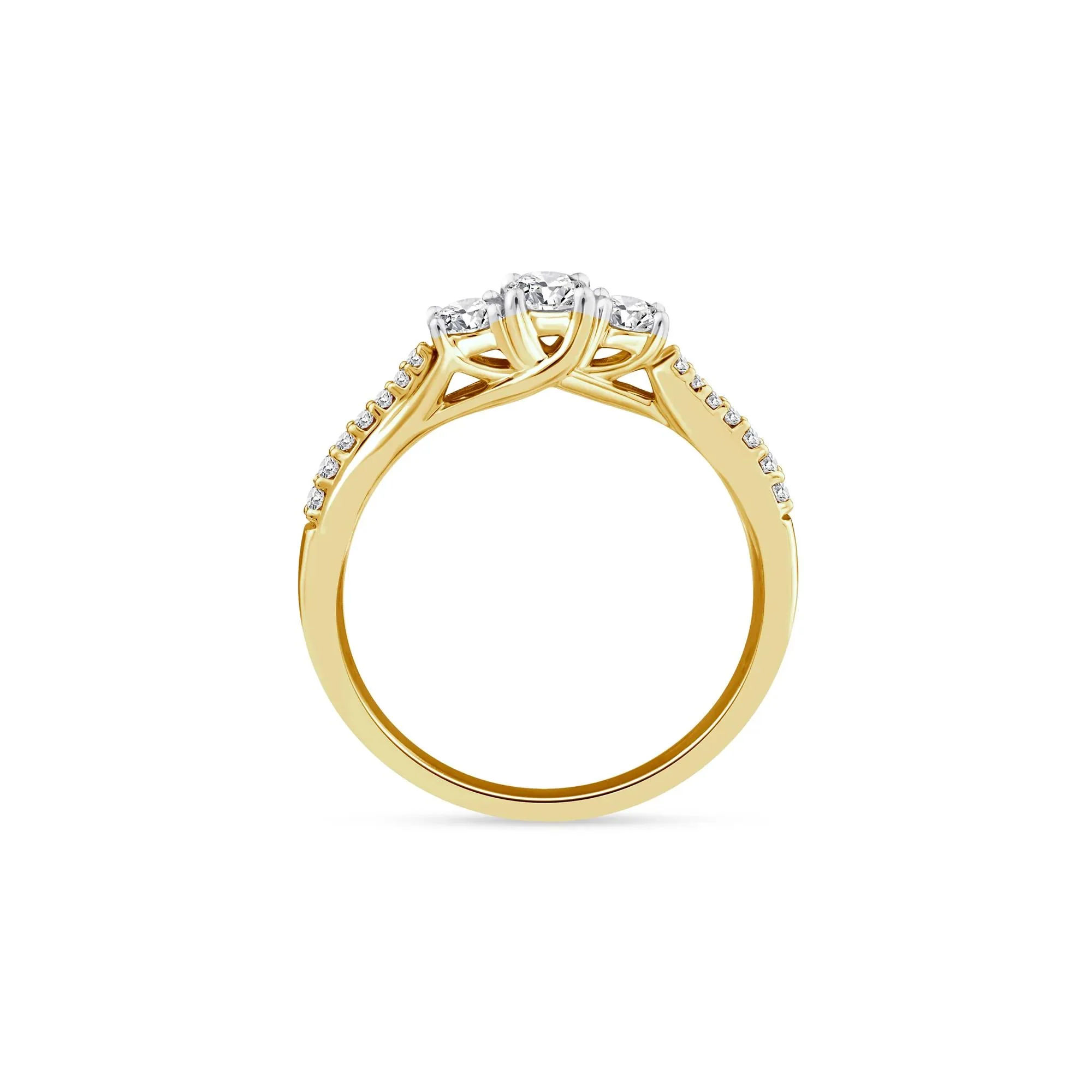 1/2 CT. Tw. Diamond Three-Stone Engagement Ring 14K Yellow Gold Round Brilliant Cut Size 6.5 1.5mm - Image 2