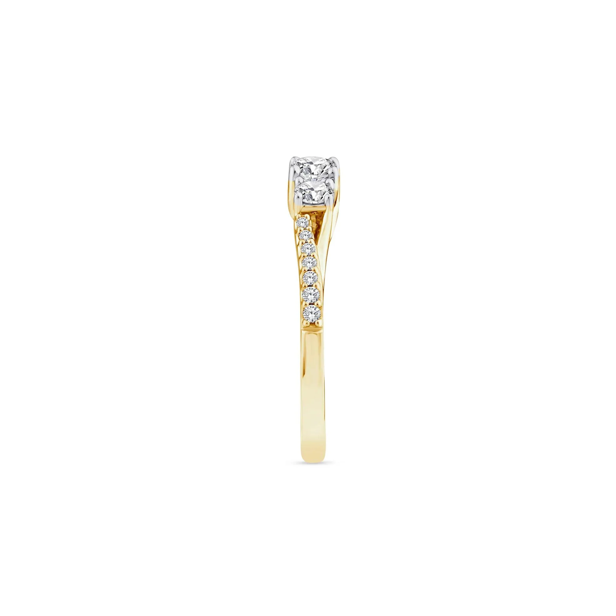 1/2 CT. Tw. Diamond Three-Stone Engagement Ring 14K Yellow Gold Round Brilliant Cut Size 8 1.5mm - Image 3
