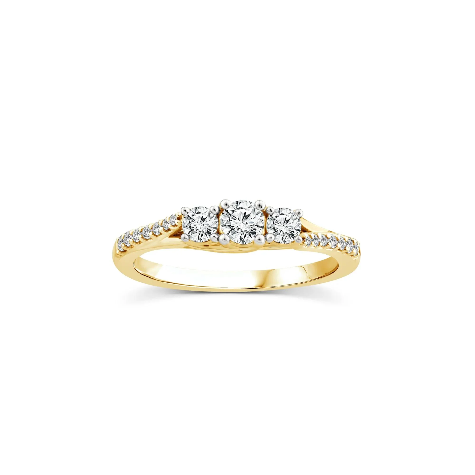 1/2 CT. Tw. Diamond Three-Stone Engagement Ring 14K Yellow Gold Round Brilliant Cut Size 9 1.5mm