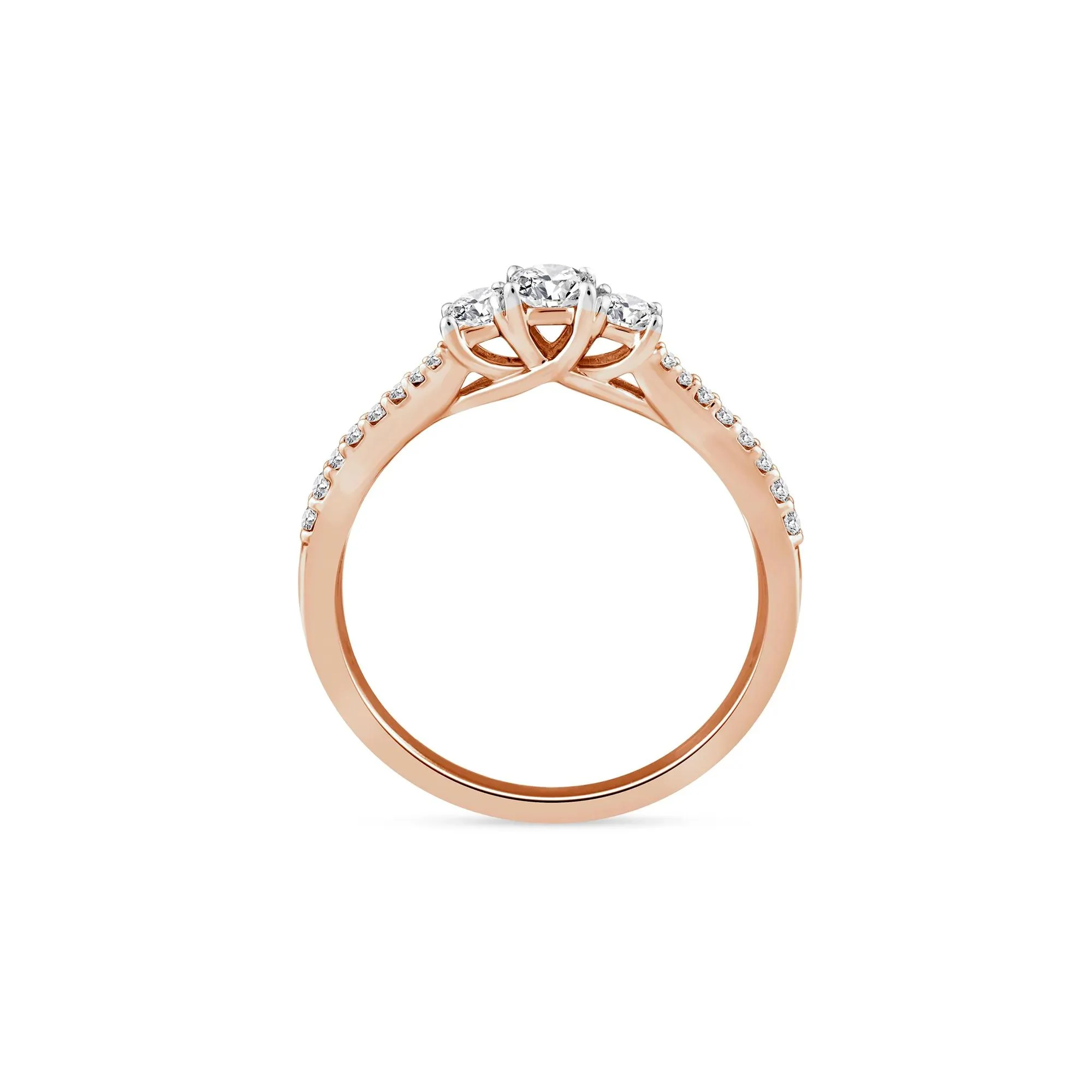 1/2 CT. Tw. Princess-Cut Diamond Three-Stone Ring 14K Rose Gold Round Brilliant Cut Size 6 1.5mm - Image 2