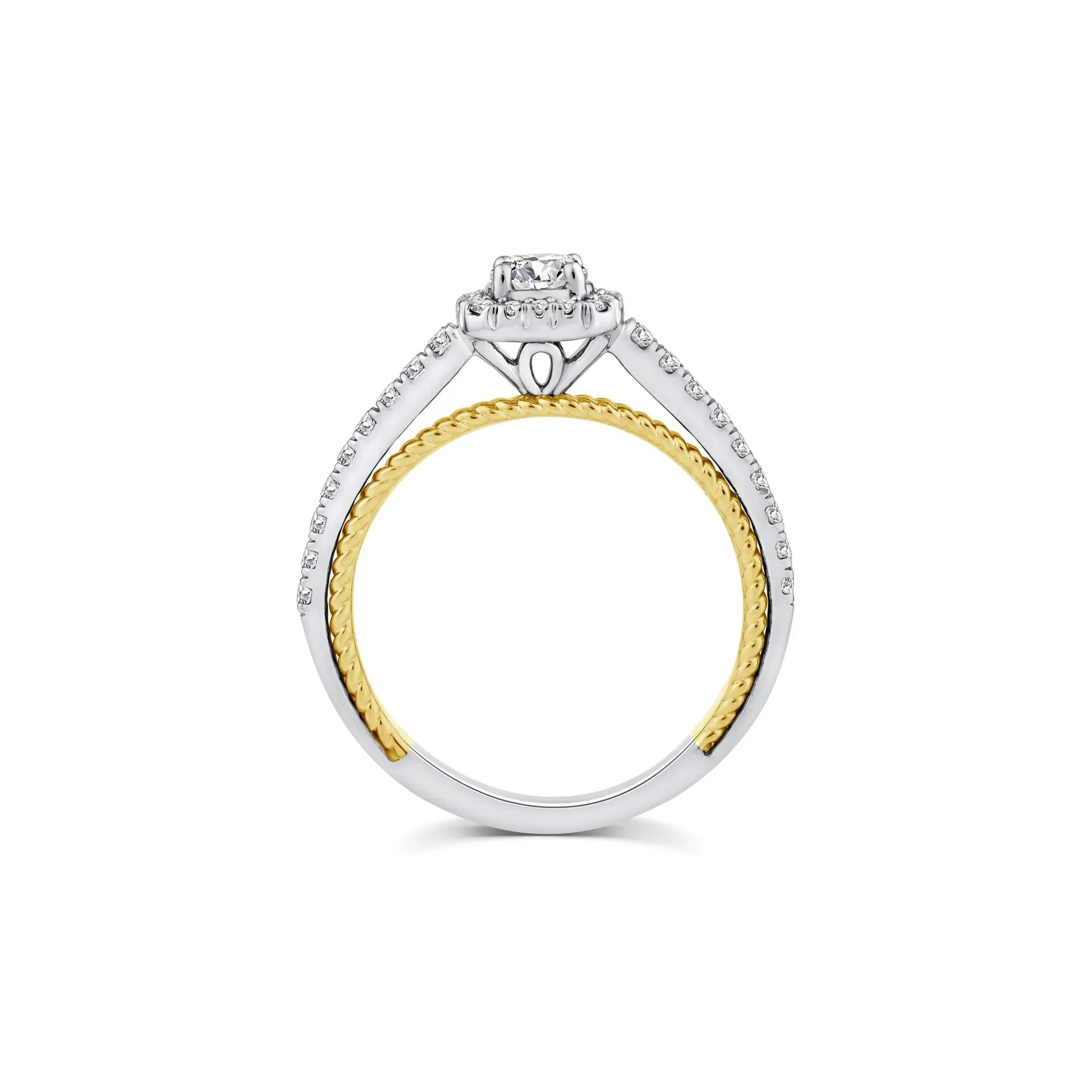 5/8 CT. Tw. Diamond Halo Engagement Ring 14K White and Yellow Gold Round Brilliant Cut Size 6.5 1.5mm - Image 2