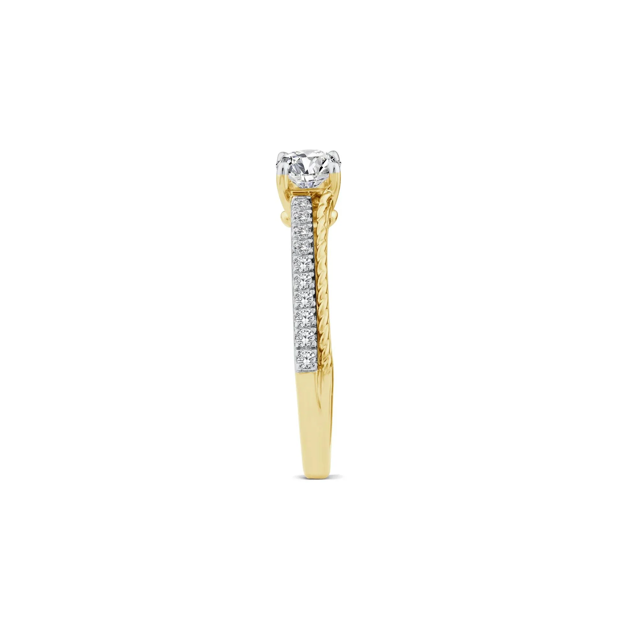 5/8 CT. Tw. Diamond Twist Engagement Ring 14K White and Yellow Gold Round Brilliant Cut Size 7 2mm - Image 2