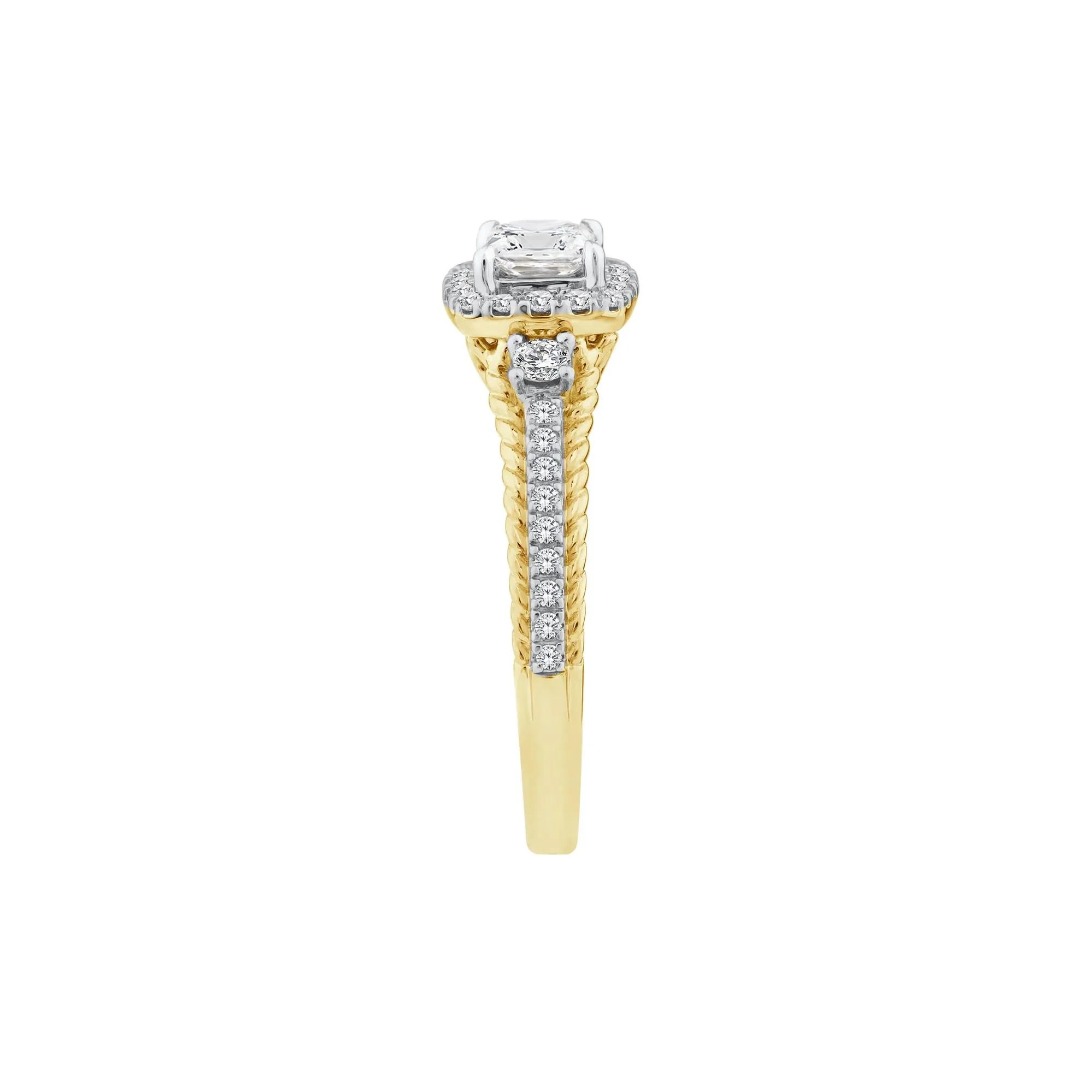 3/4 CT. Tw. Princess-Cut Diamond Halo Engagement Ring 14K Yellow Gold Round Brilliant Cut Size 9 2mm - Image 3