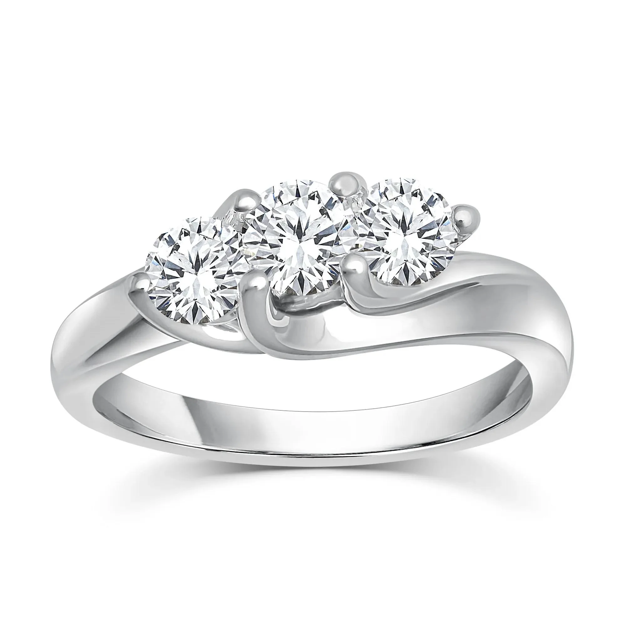 1 CT. Tw. Diamond Three-Stone Ring 14K White Gold Round Brilliant Cut Size 10 2.5mm